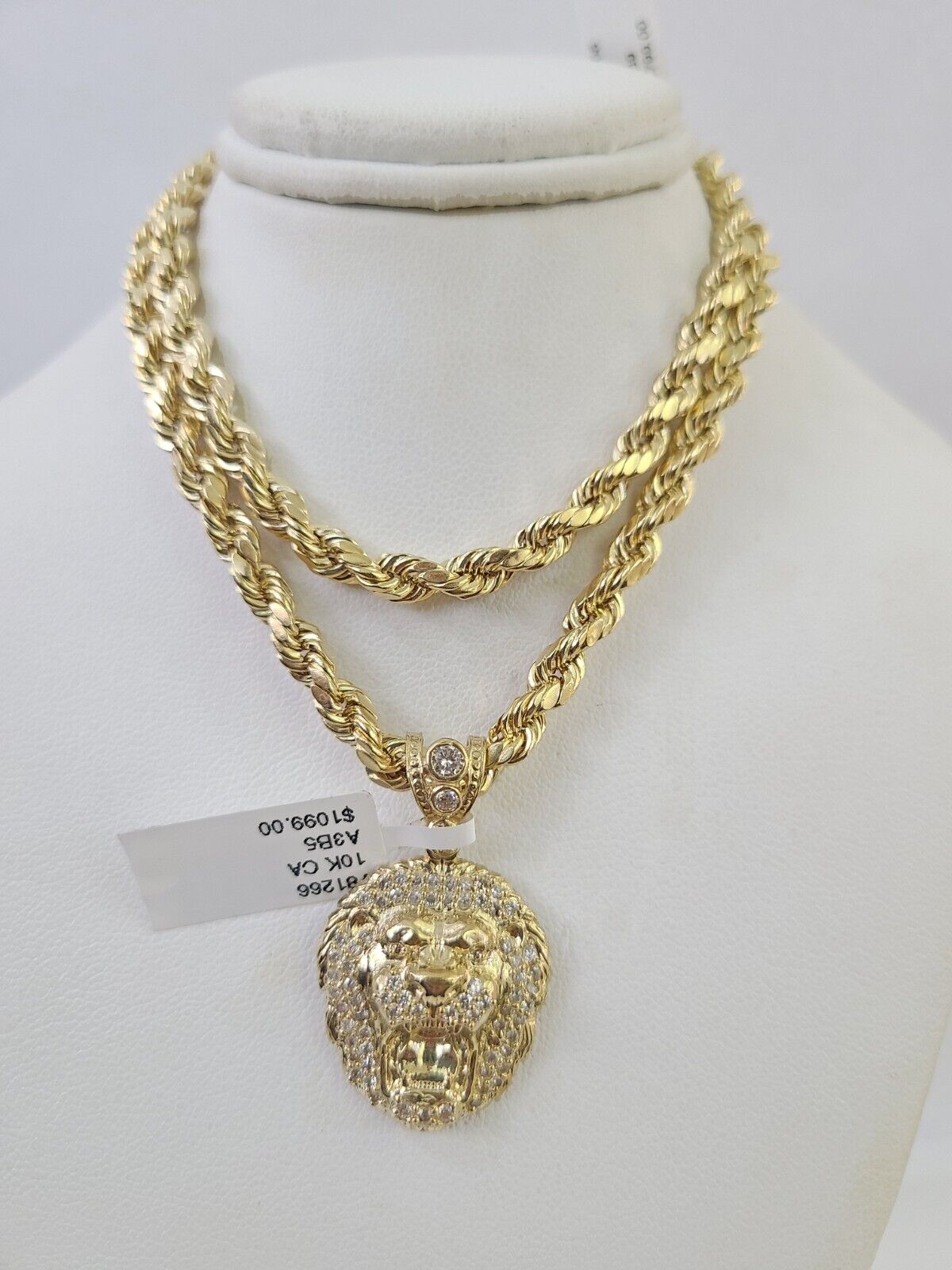 Real 10k Rope Chain RoaringLion Charm Necklace Pendant Set 5mm 20" - 30" Inch Gold - GoldenlinQ