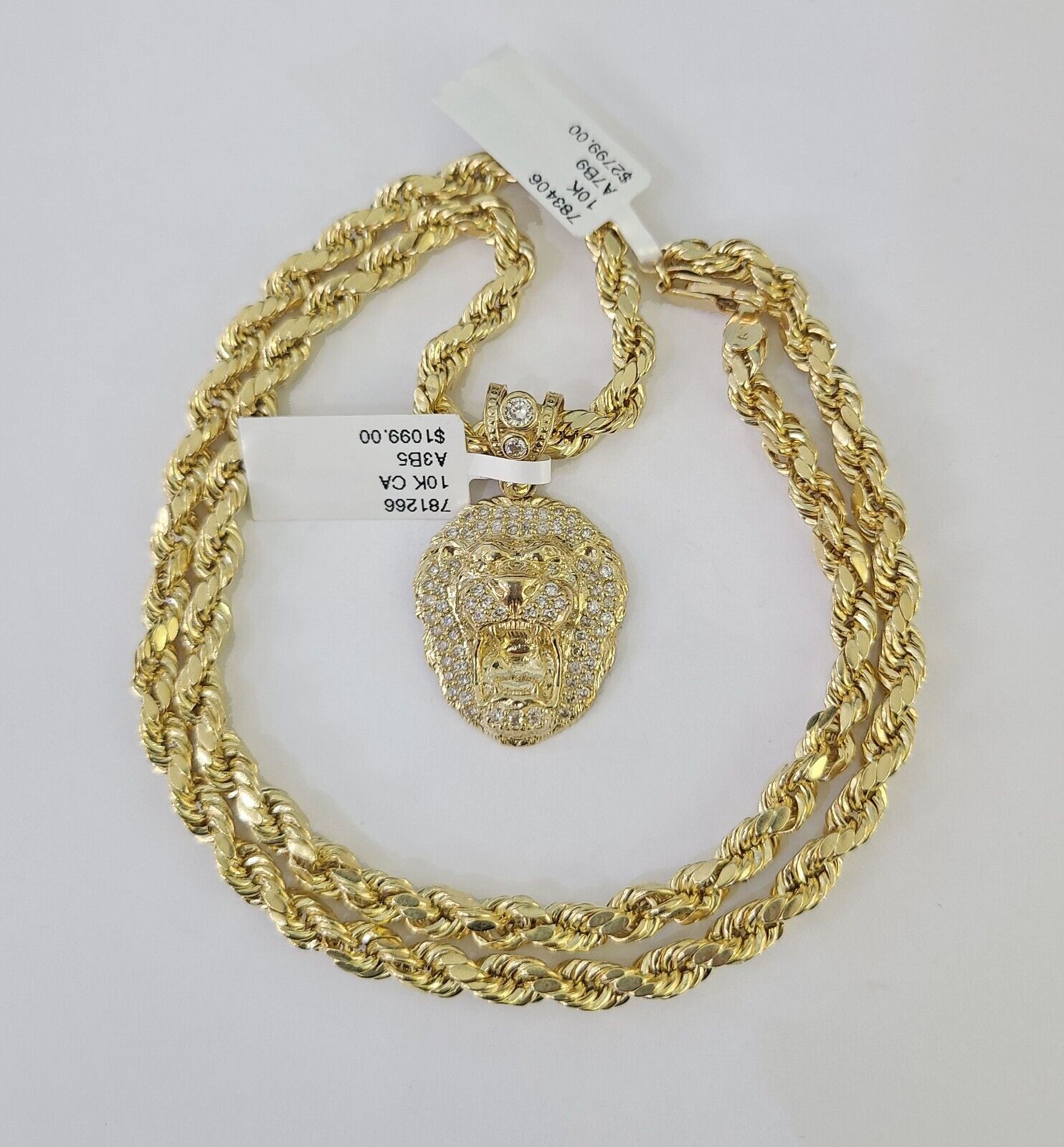 Real 10k Rope Chain RoaringLion Charm Necklace Pendant Set 5mm 20" - 30" Inch Gold - GoldenlinQ
