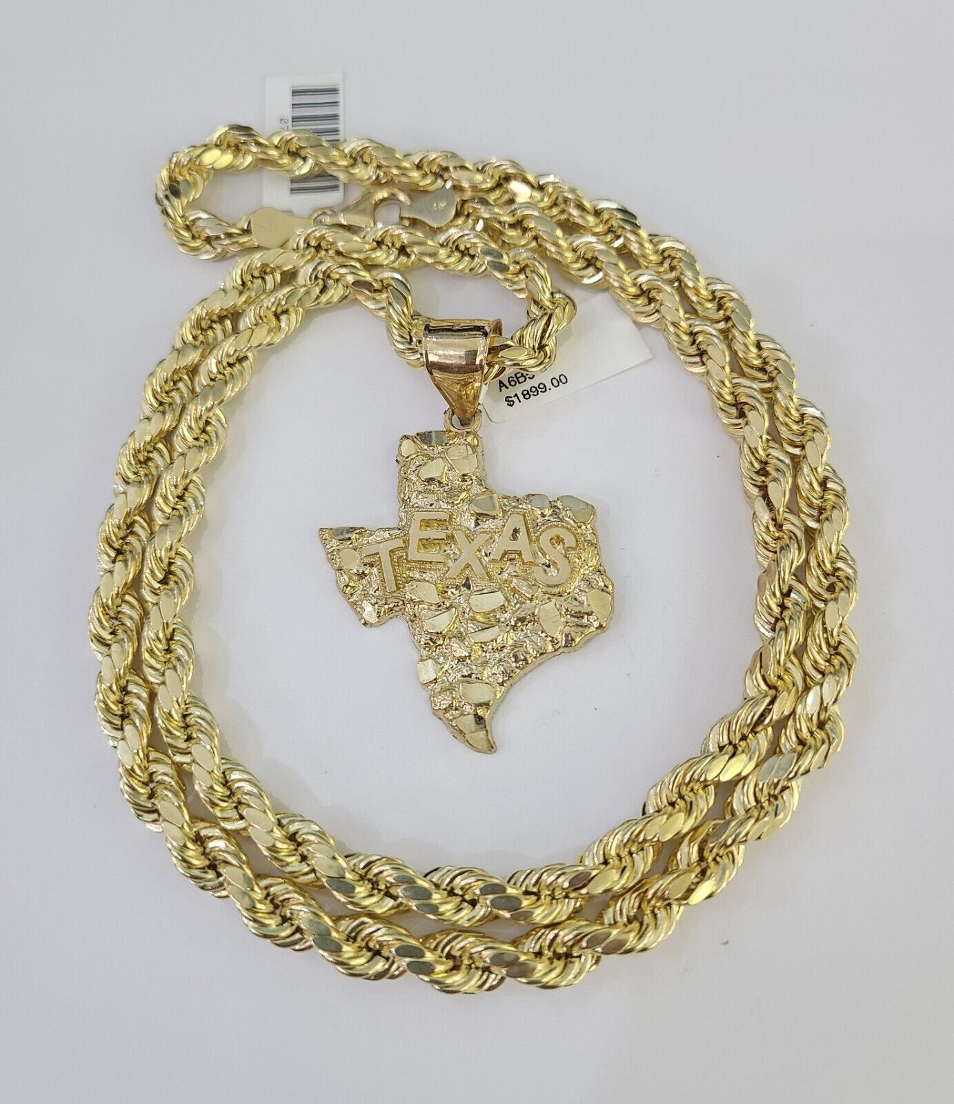 Real 10k Rope Chain Texas Map Charm Set 7mm 20" - 28" Inch Necklace Gold - GoldenlinQ