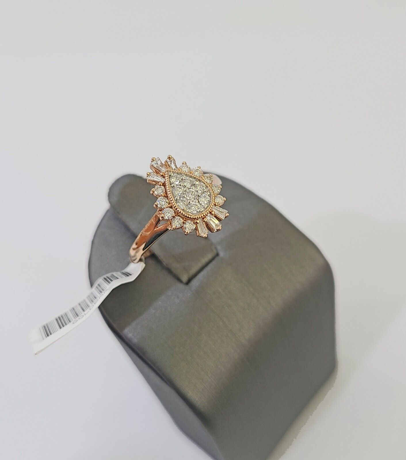 REAL 10k Rose Gold Diamond Ladies Ring Pear Shaped Women Engagement Wedding - GoldenlinQ