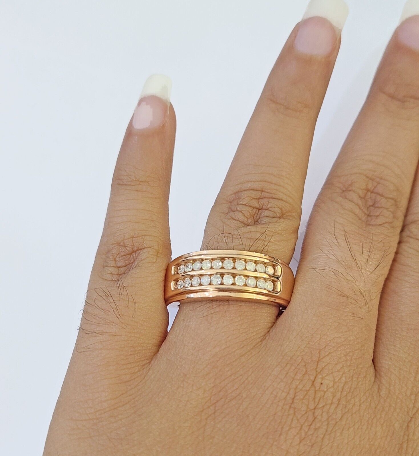 REAL 10k Rose Gold Diamond Mens Ring Engagement Wedding Genuine - GoldenlinQ