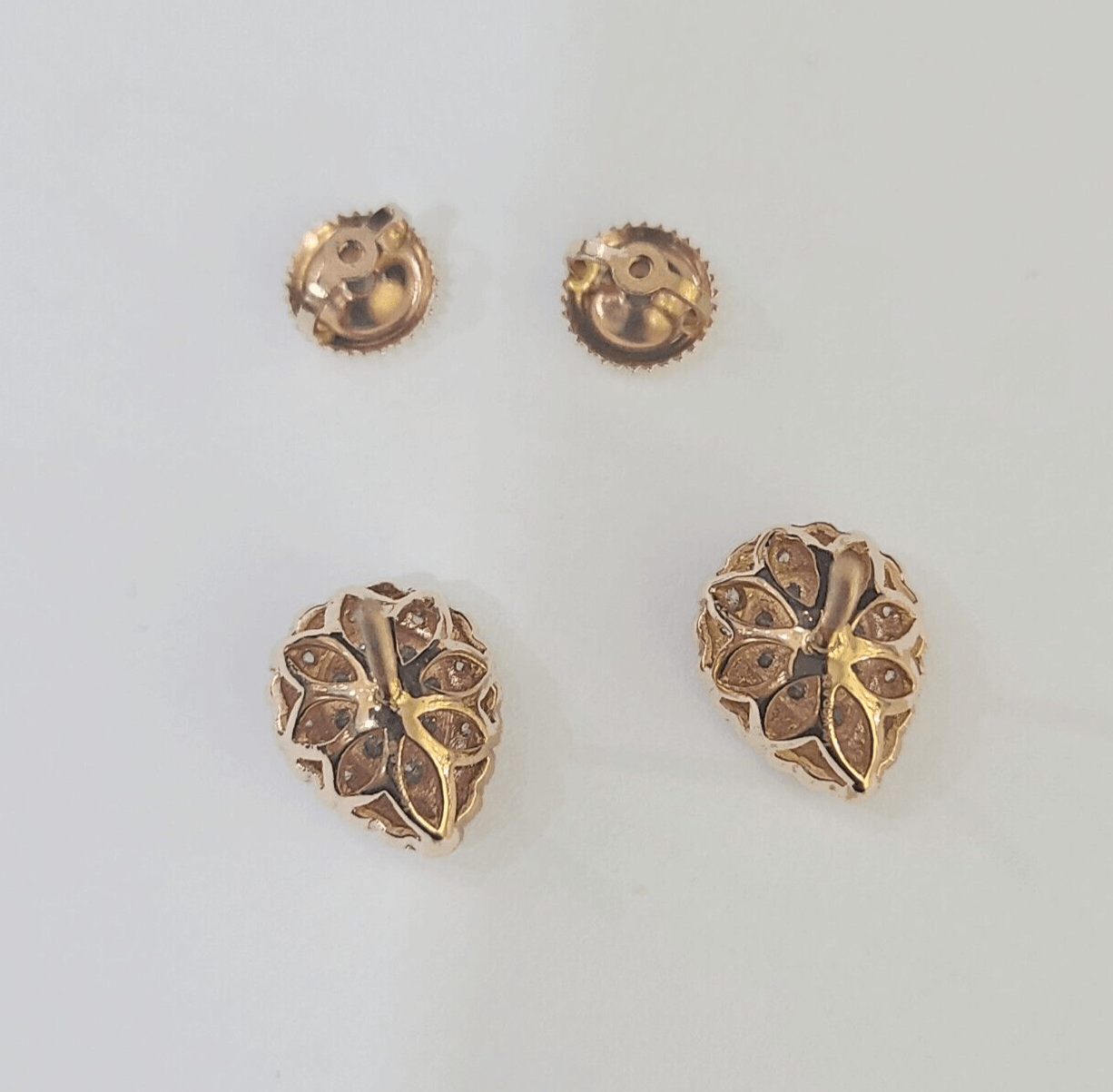 Real 10k Rose Gold Earrings Pear Shaped Diamond Screw - Back Women Men Studs - GoldenlinQ