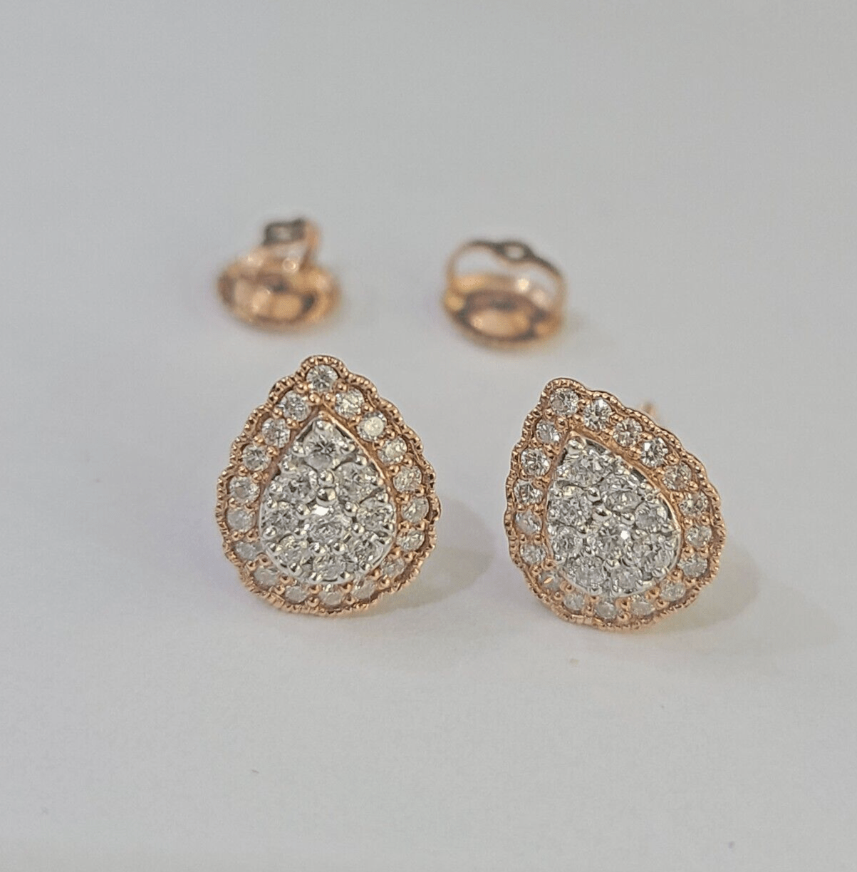 Real 10k Rose Gold Earrings Pear Shaped Diamond Screw - Back Women Men Studs - GoldenlinQ