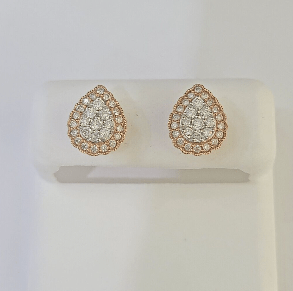 Real 10k Rose Gold Earrings Pear Shaped Diamond Screw - Back Women Men Studs - GoldenlinQ