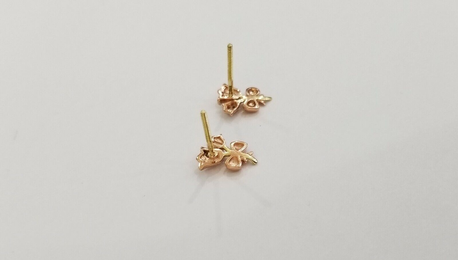 Real 10k rose gold flower Earring with 0.04CT diamond screw - bag Women studs - GoldenlinQ