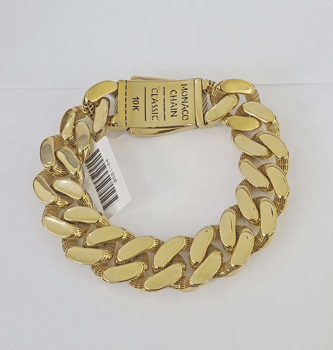 Real 10K Royal Monaco Bracelet Yellow Gold 7.25" Box Clasp 15mm Genuine - GoldenlinQ