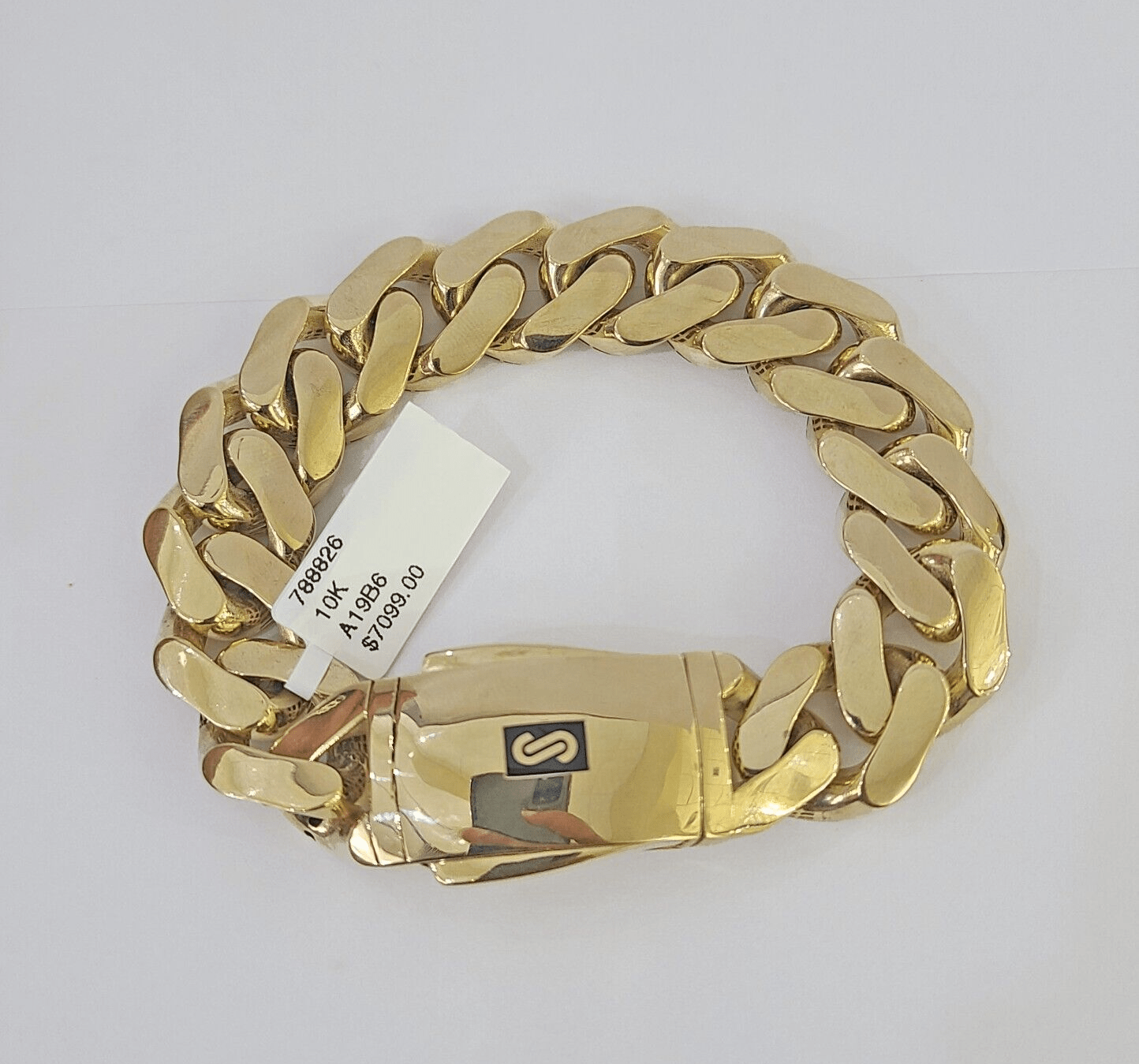 Real 10K Royal Monaco Bracelet Yellow Gold 7.25" Box Clasp 15mm Genuine - GoldenlinQ