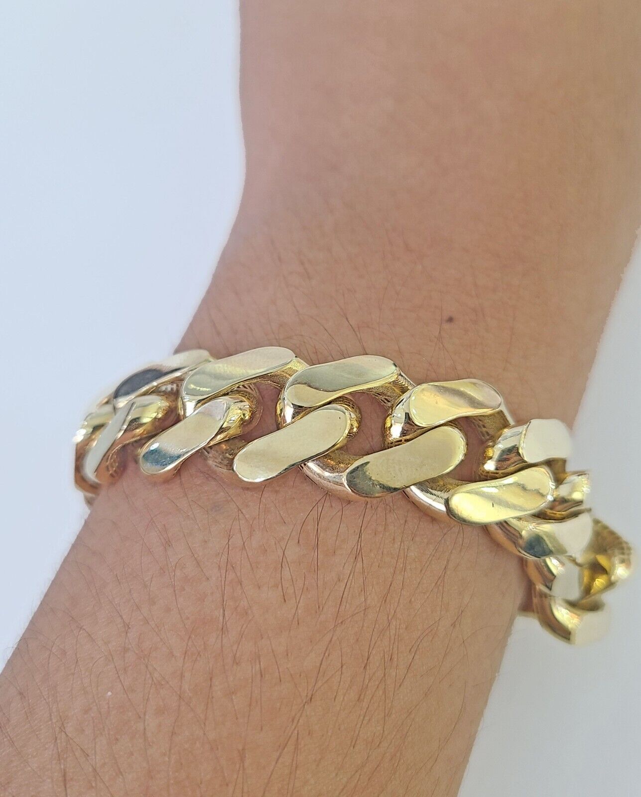 Real 10K Royal Monaco Bracelet Yellow Gold 7.25" Box Clasp 15mm Genuine - GoldenlinQ