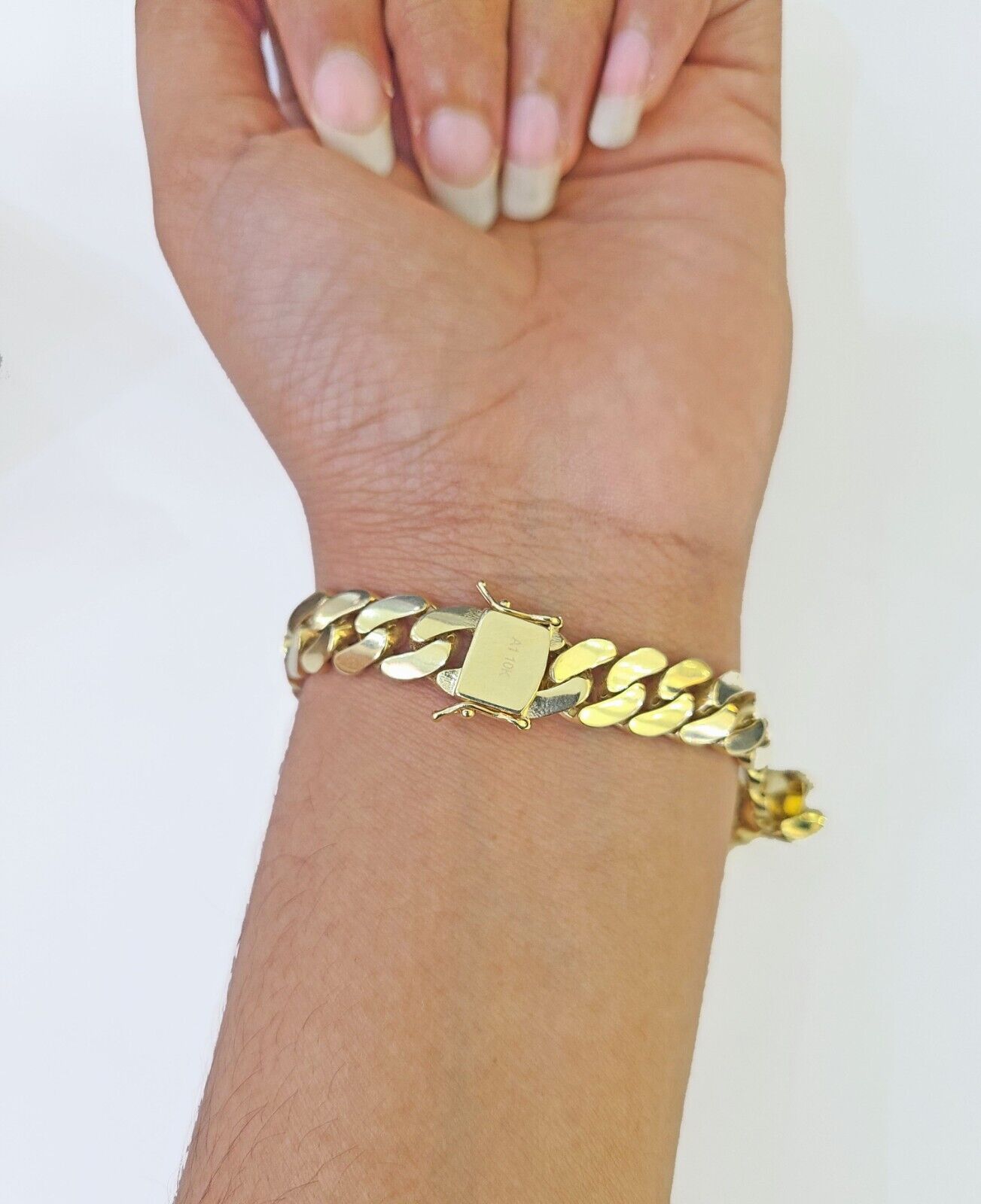 Real 10K Royal Monaco Bracelet Yellow Gold 8" Box Clasp 9mm Genuine - GoldenlinQ