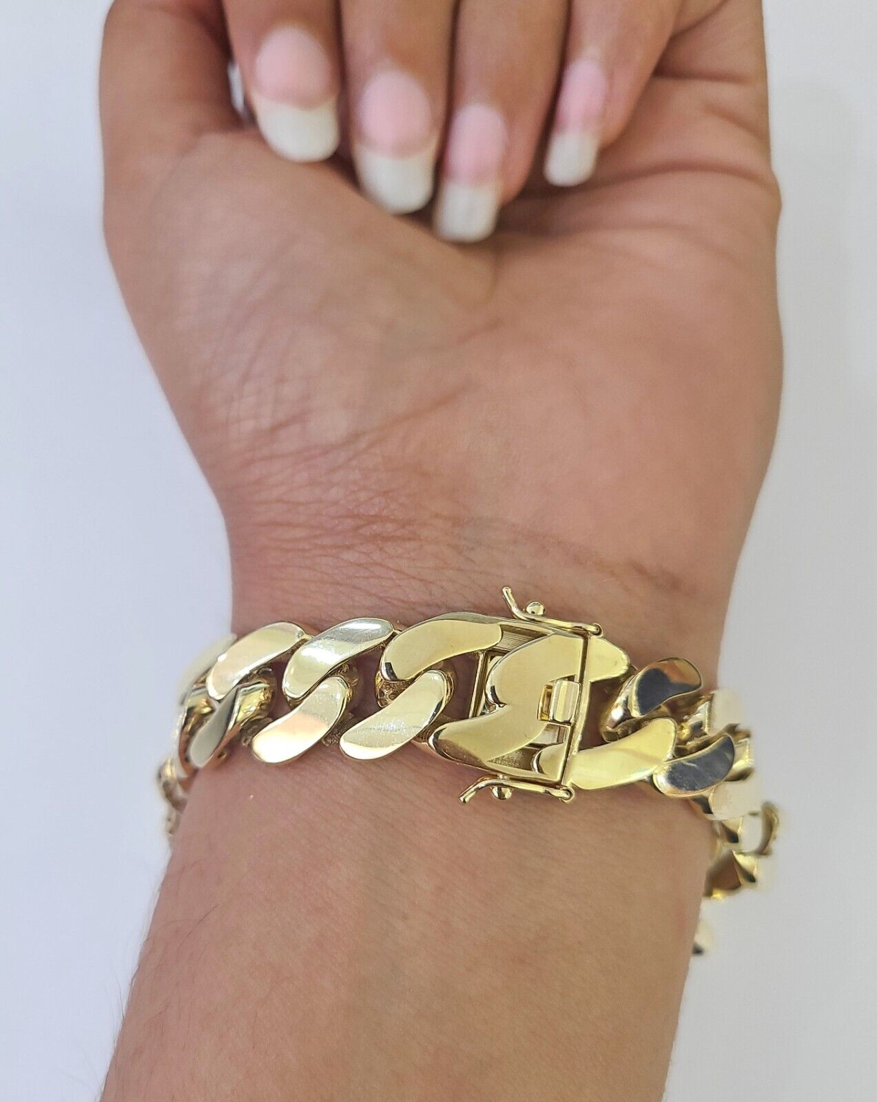 Real 10K Royal Monaco Bracelet Yellow Gold 9" Box Clasp 13mm Genuine - GoldenlinQ