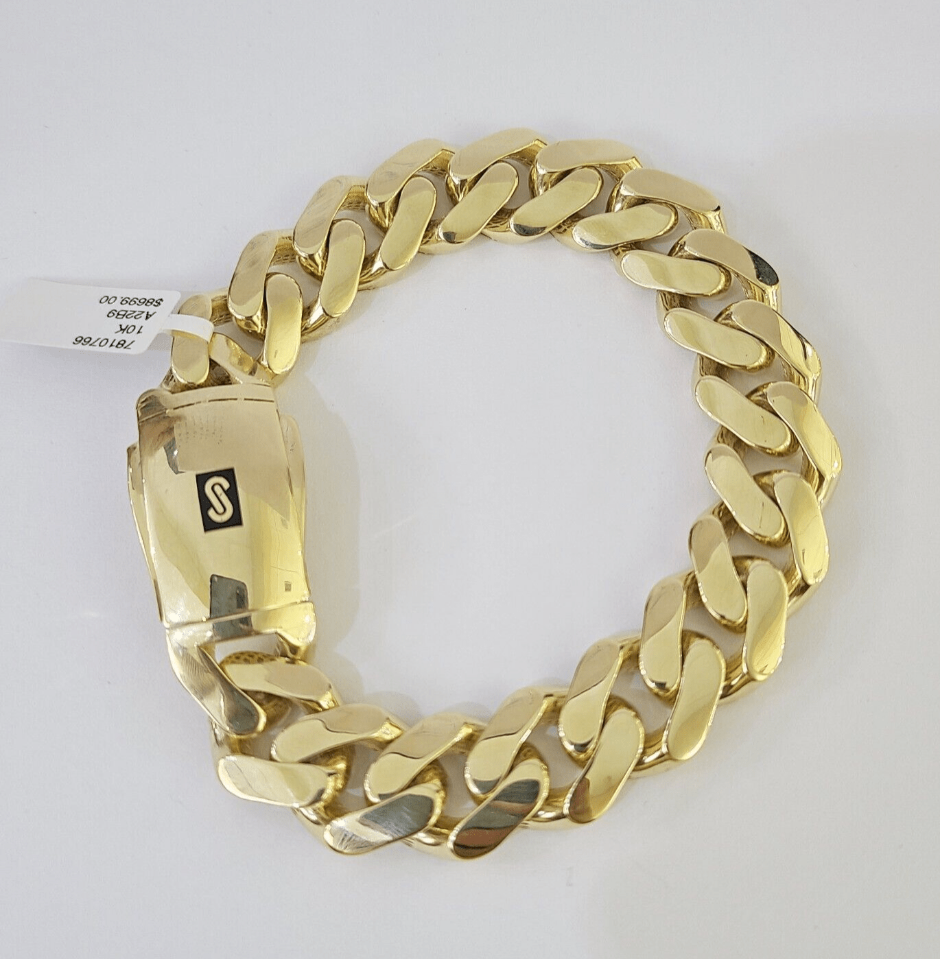 Real 10K Royal Monaco Bracelet Yellow Gold 9" Box Clasp 15mm Genuine - GoldenlinQ
