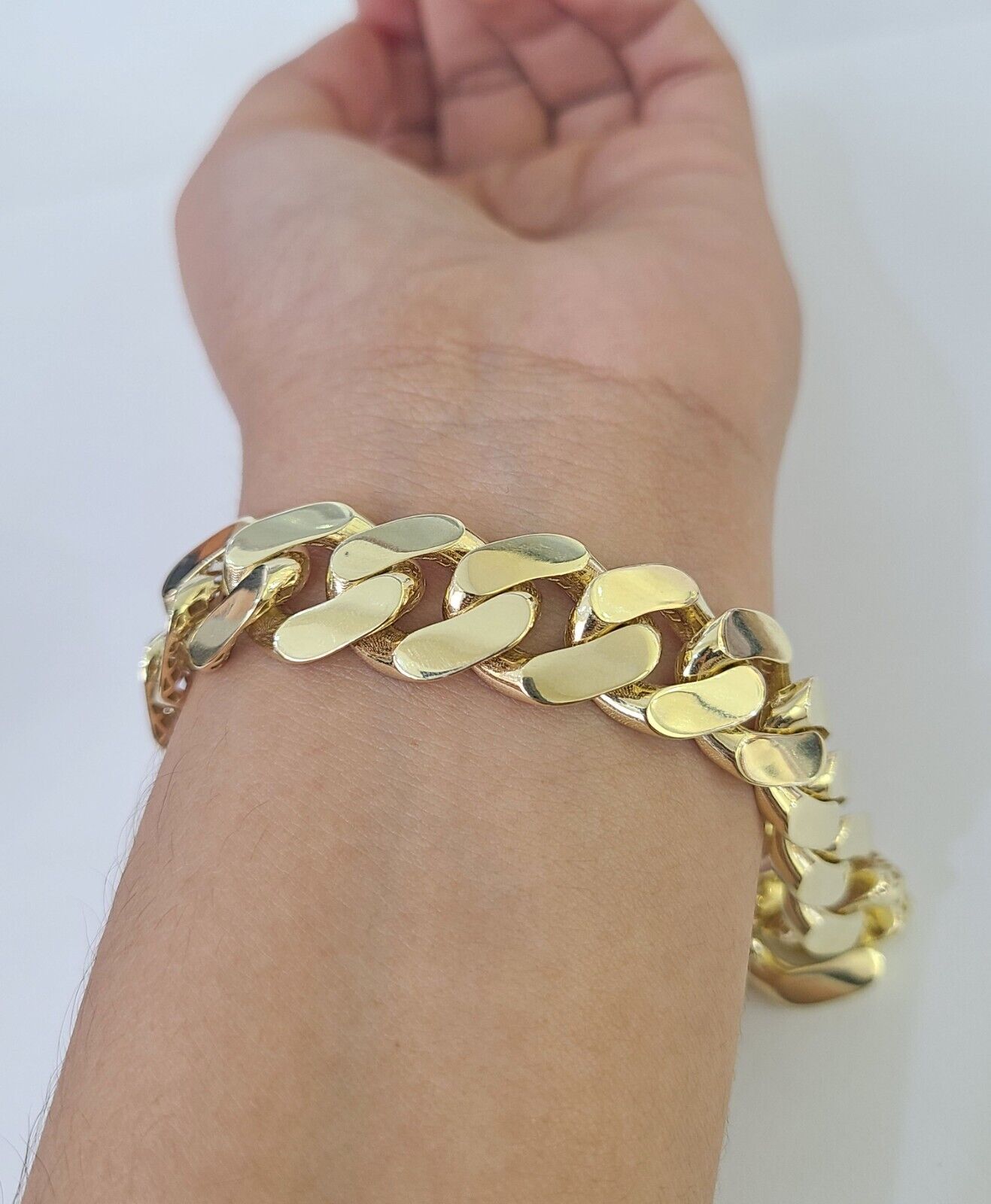 Real 10K Royal Monaco Bracelet Yellow Gold 9.5" Box Clasp 15mm Genuine - GoldenlinQ