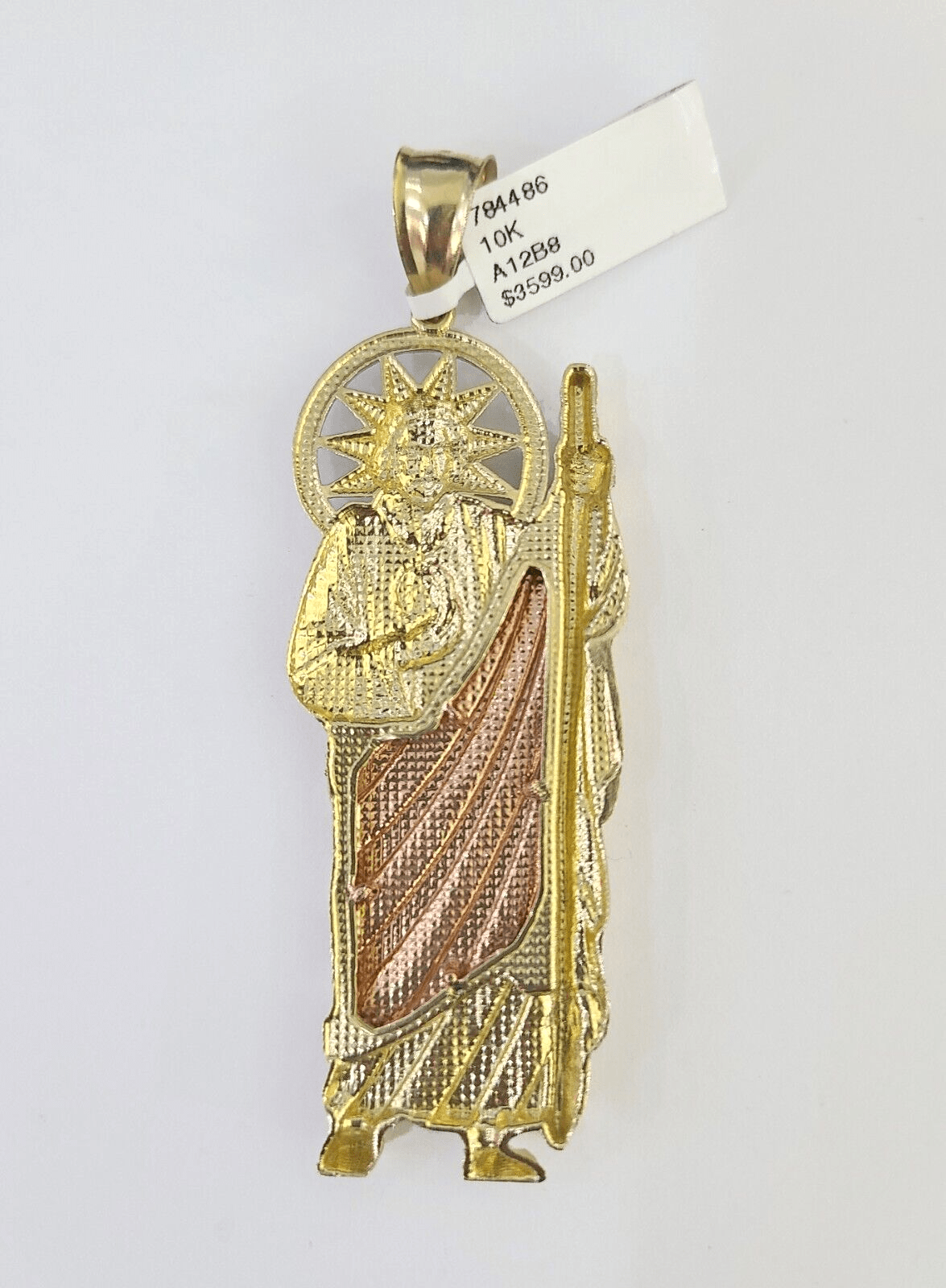 Real 10K Saint Jude Charm Tri - Gold Diamond Cut 10kt yellow Gold Charm Genuine - GoldenlinQ