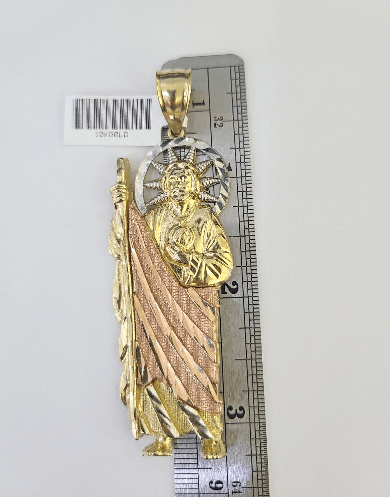 Real 10K Saint Jude Charm Tri - Gold Diamond Cut 10kt yellow Gold Charm Genuine - GoldenlinQ