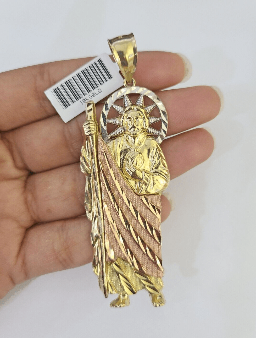 Real 10K Saint Jude Charm Tri - Gold Diamond Cut 10kt yellow Gold Charm Genuine - GoldenlinQ