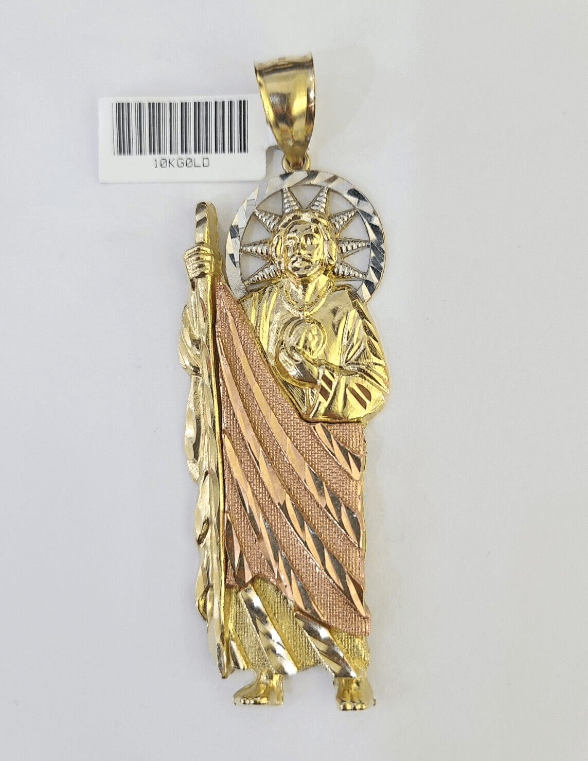 Real 10K Saint Jude Charm Tri - Gold Diamond Cut 10kt yellow Gold Charm Genuine - GoldenlinQ