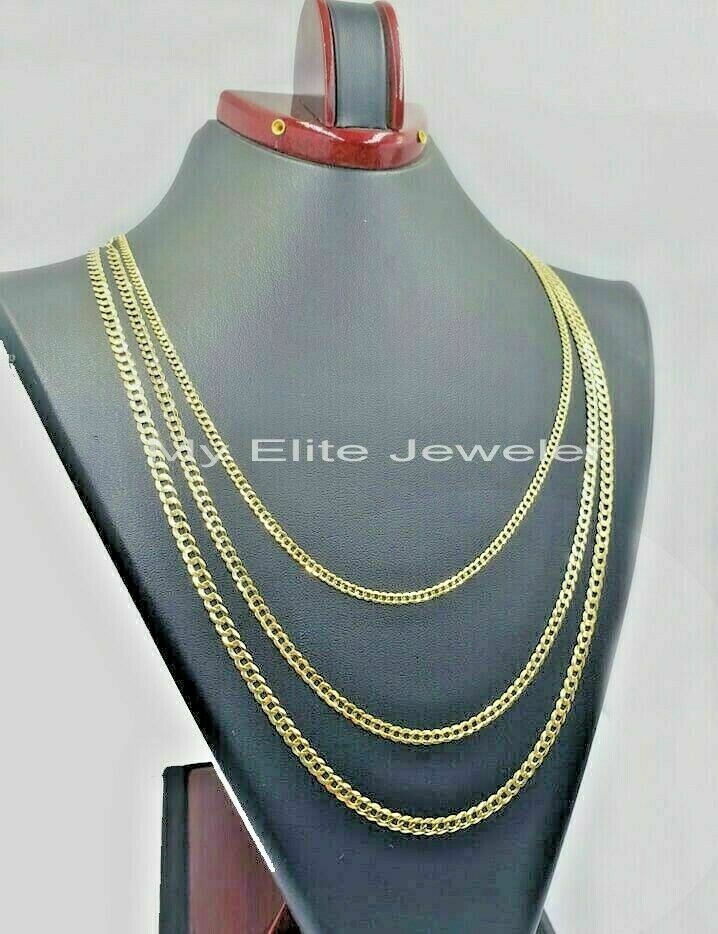 REAL 10K SOLID GOLD NECKLACE MEN /WOMEN CUBAN LINK CHAIN LENGTH 18 - 30" FREE SHIP - GoldenlinQ
