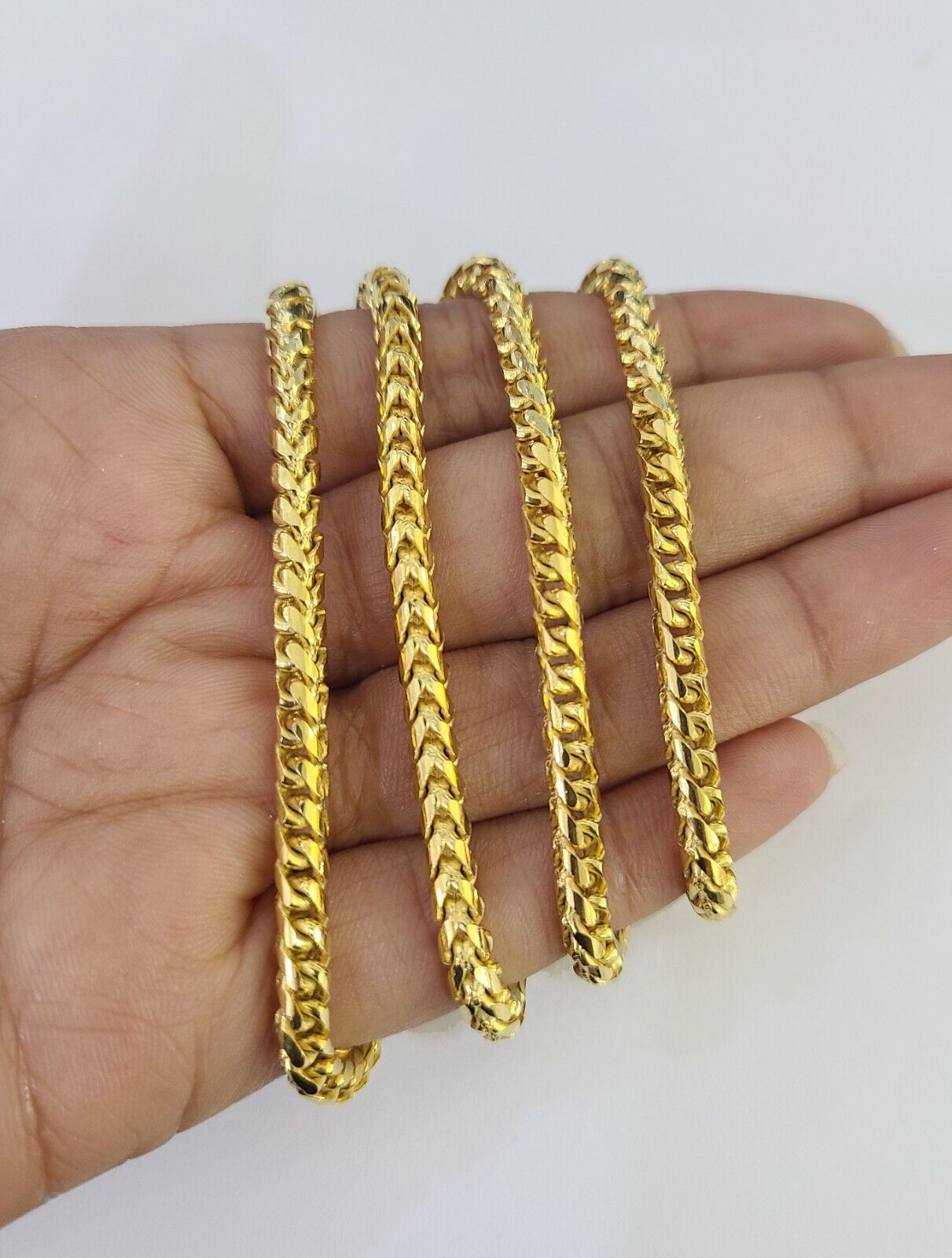 Real 10k Solid Palm Chain Yellow Gold 3mm Men Women Necklace 24" Genuine - GoldenlinQ