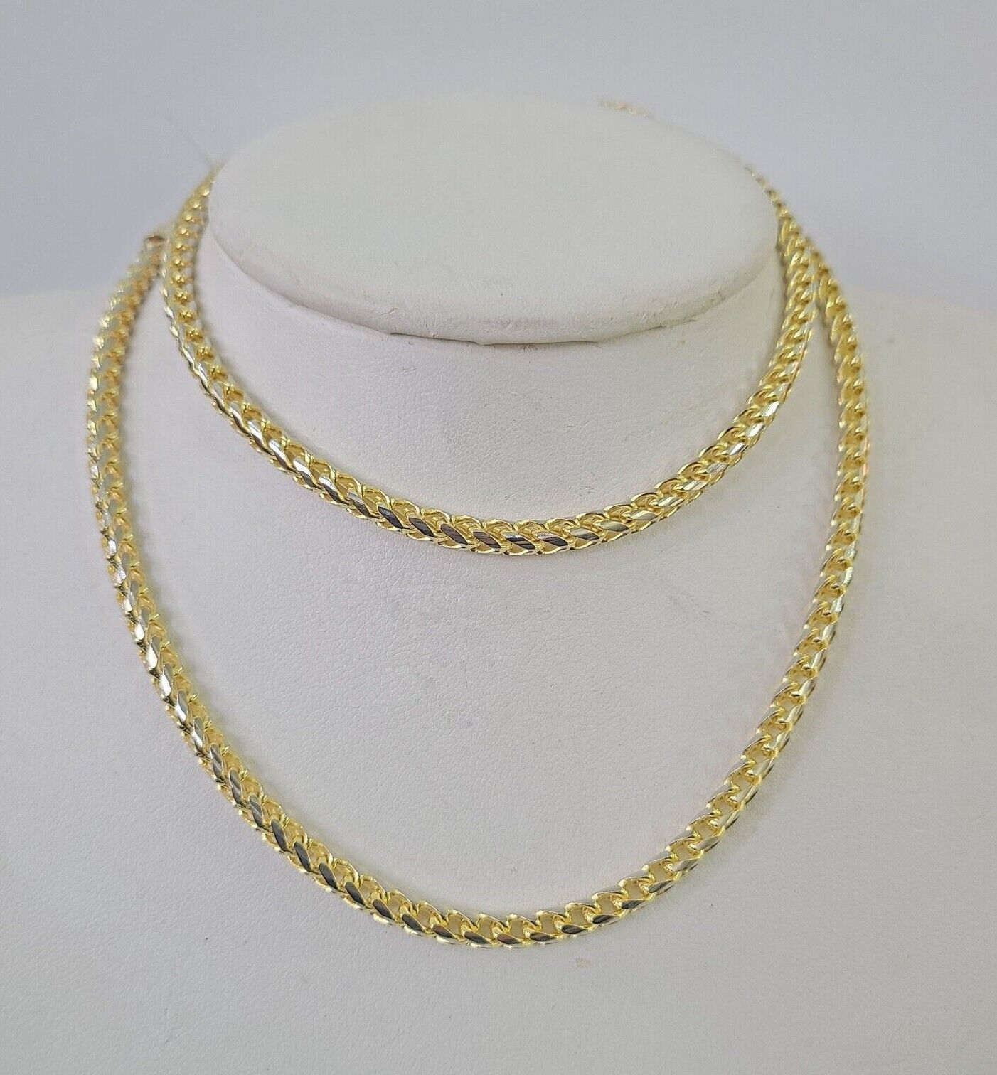 Real 10k Solid Palm Chain Yellow Gold 4mm 18" - 26"Men Women Necklace Diamond Cut - GoldenlinQ