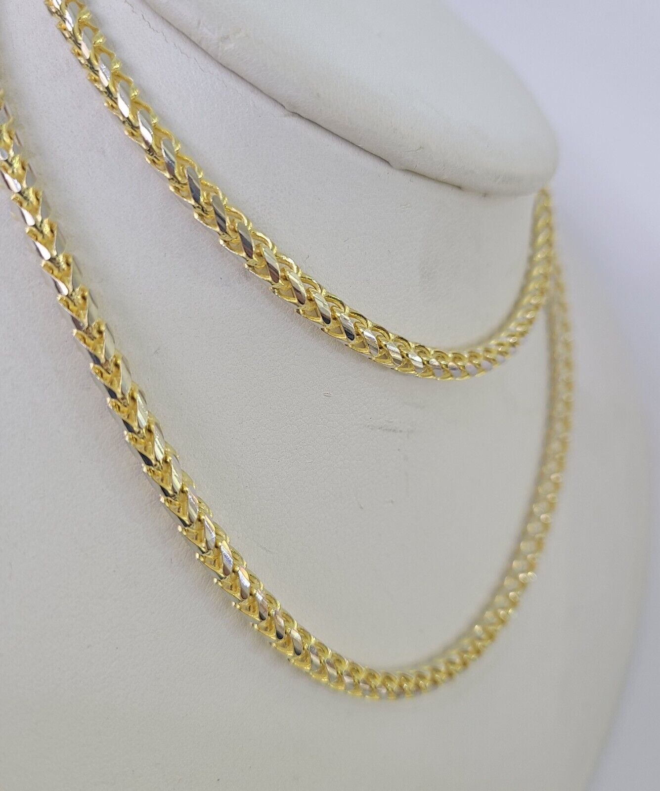 Real 10k Solid Palm Chain Yellow Gold 4mm 18" - 26"Men Women Necklace Diamond Cut - GoldenlinQ