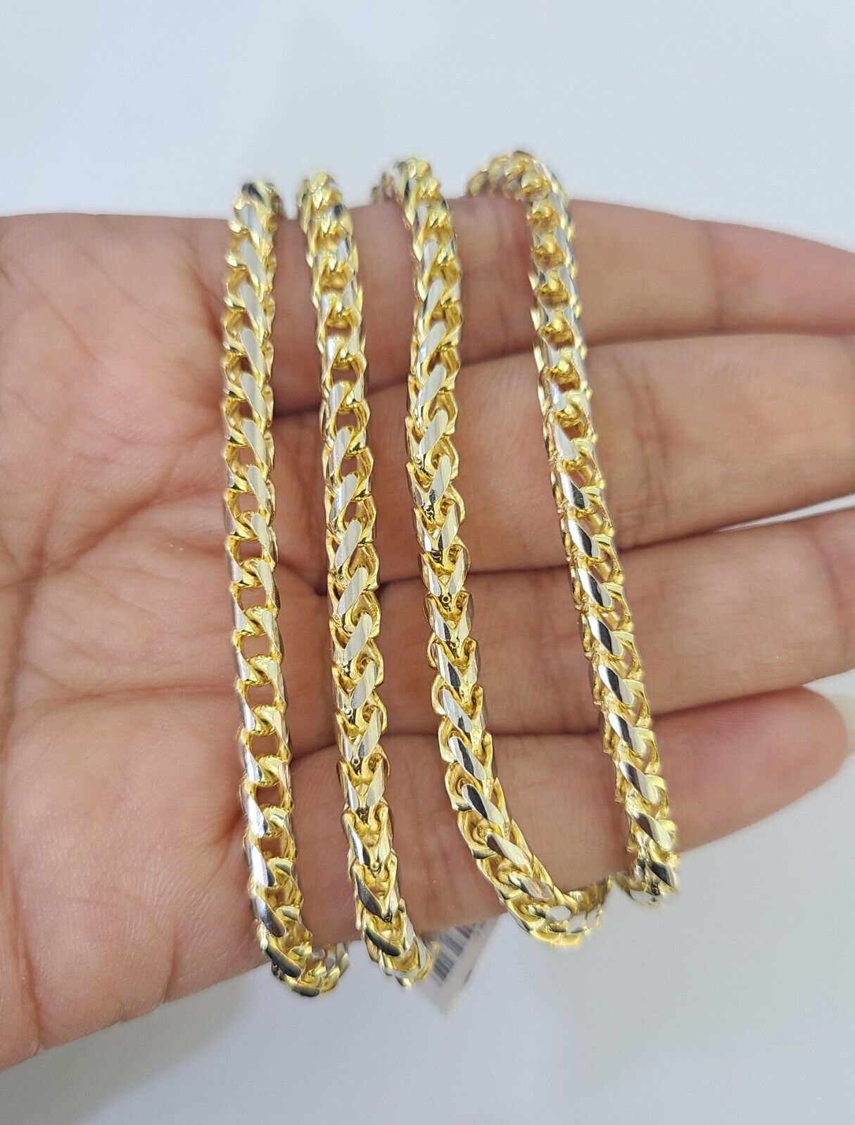 Real 10k Solid Palm Chain Yellow Gold 4mm 18" - 26"Men Women Necklace Diamond Cut - GoldenlinQ