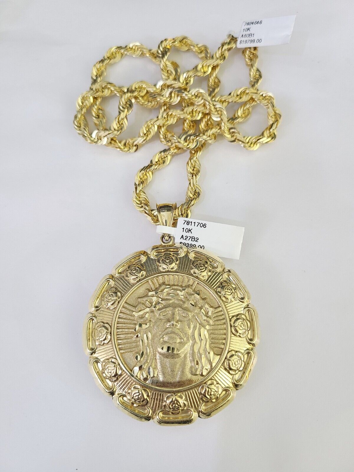 Real 10k Solid Rope Chain Jesus Virgin Mary Charm Set 6mm 20" - 30" Inch Necklace - GoldenlinQ