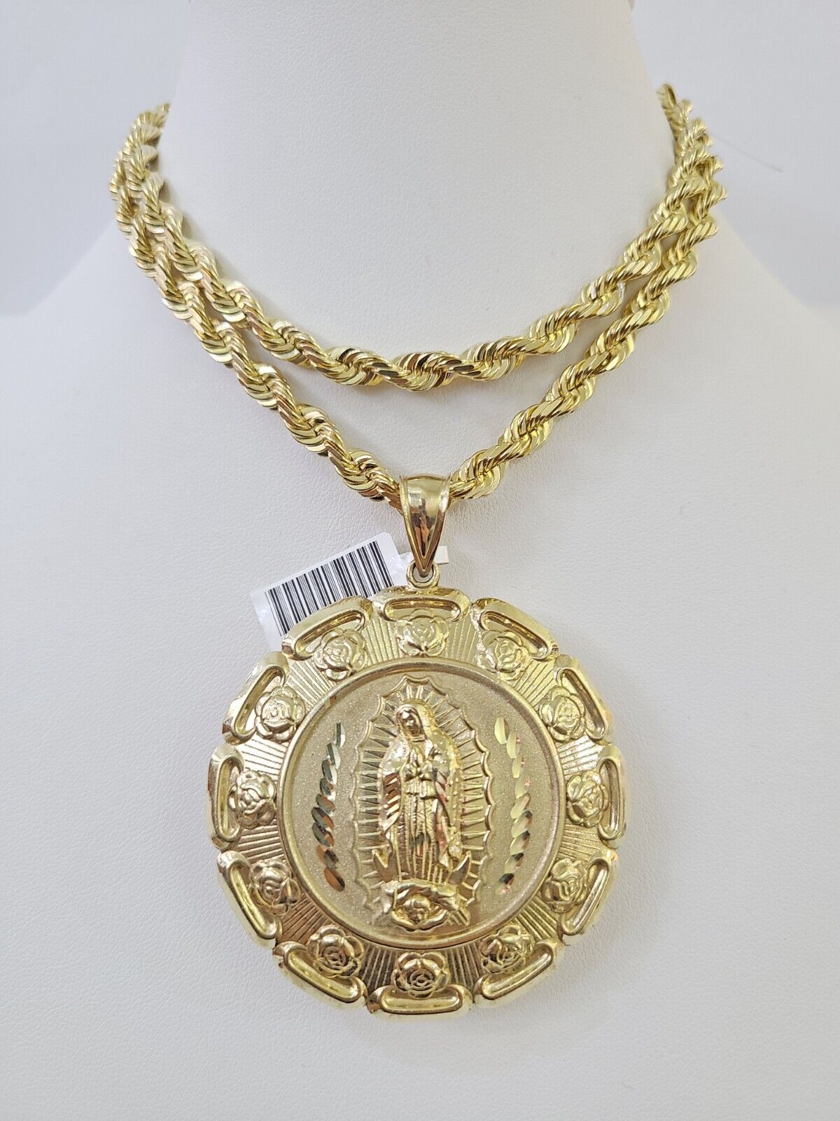 Real 10k Solid Rope Chain Jesus Virgin Mary Charm Set 6mm 20" - 30" Inch Necklace - GoldenlinQ