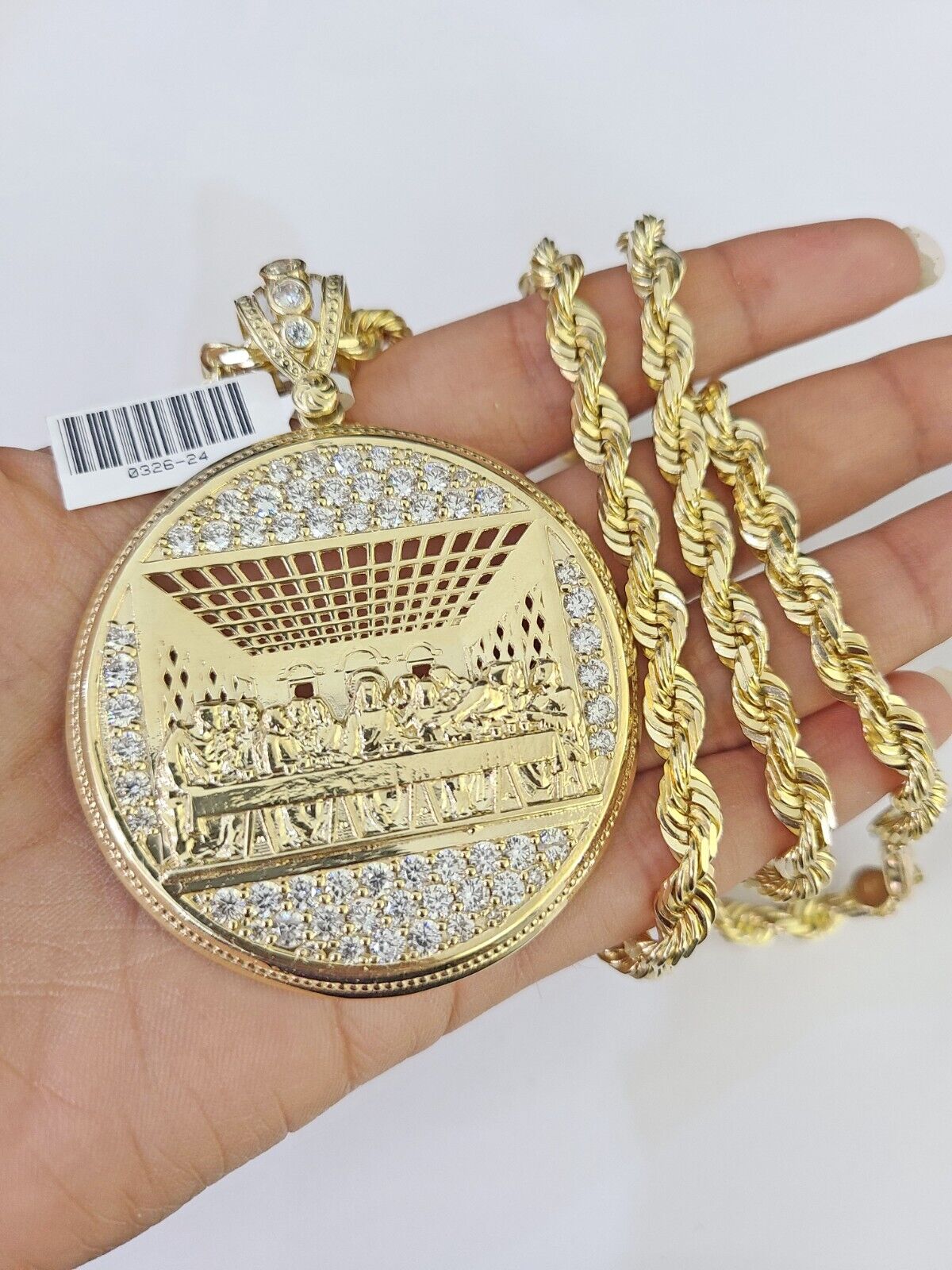 Real 10k Solid Rope Chain Last Supper Charm Set 6mm 20" - 30" Inch Necklace Gold - GoldenlinQ