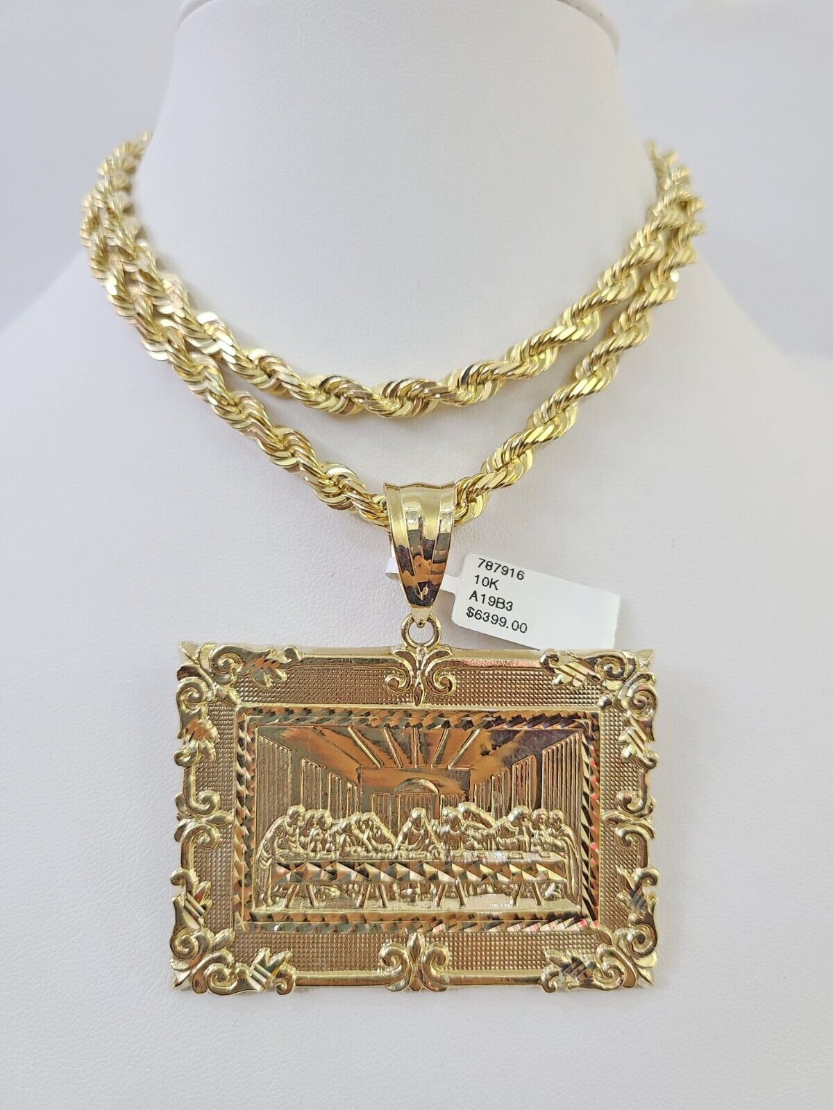 Real 10k Solid Rope Chain Last Supper Charm Set 6mm 20" - 30" Inch Necklace Gold - GoldenlinQ