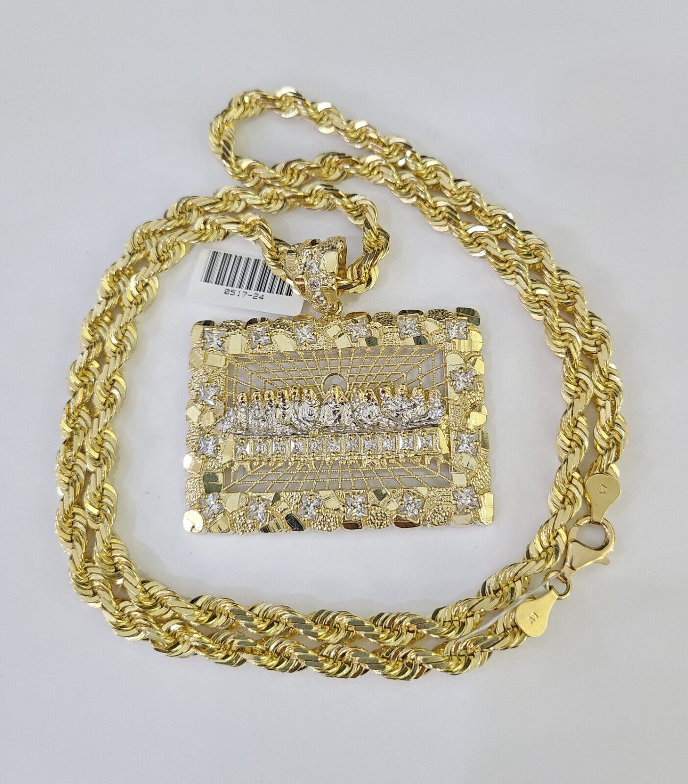 Real 10k Solid Rope Chain Last Supper Charm Set 6mm 20" - 30" Inch Necklace Gold - GoldenlinQ