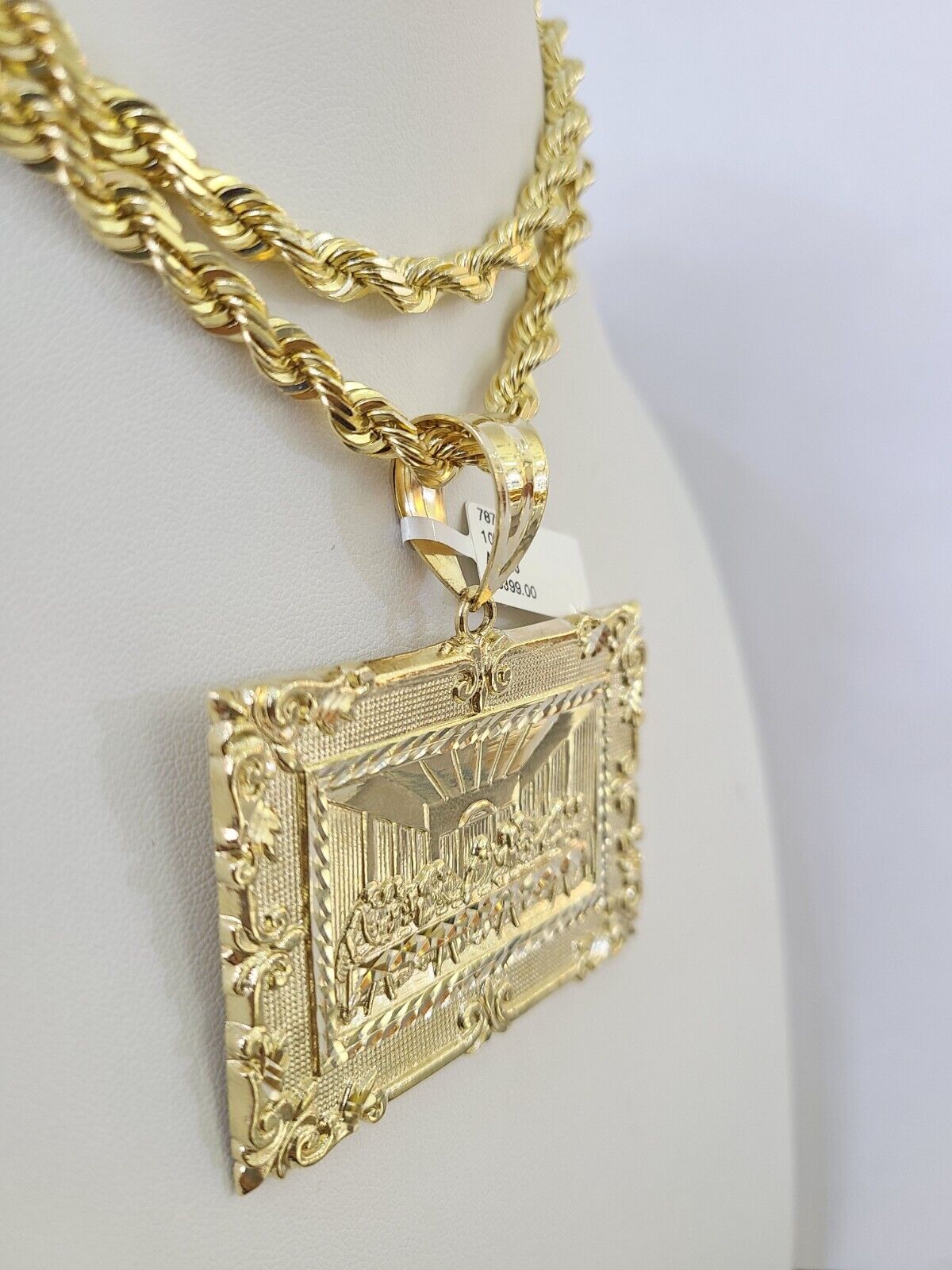 Real 10k Solid Rope Chain Last Supper Charm Set 6mm 20" - 30" Inch Necklace Gold - GoldenlinQ