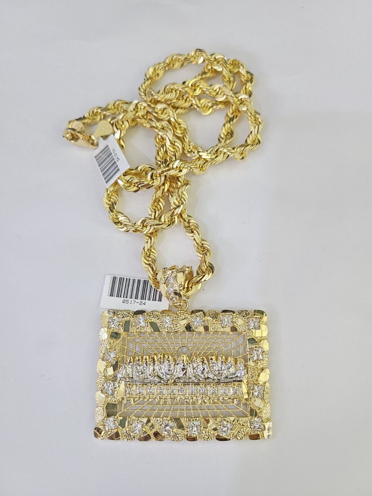 Real 10k Solid Rope Chain Last Supper Charm Set 6mm 20" - 30" Inch Necklace Gold - GoldenlinQ