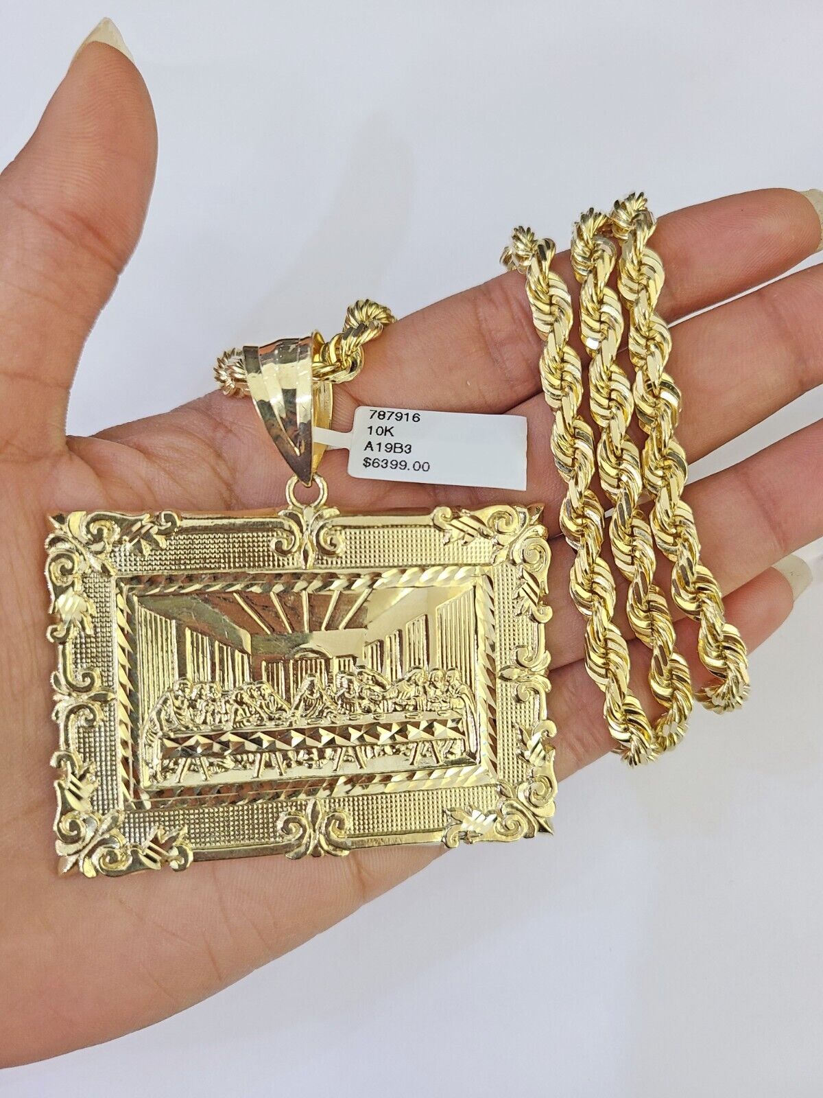 Real 10k Solid Rope Chain Last Supper Charm Set 6mm 20" - 30" Inch Necklace Gold - GoldenlinQ
