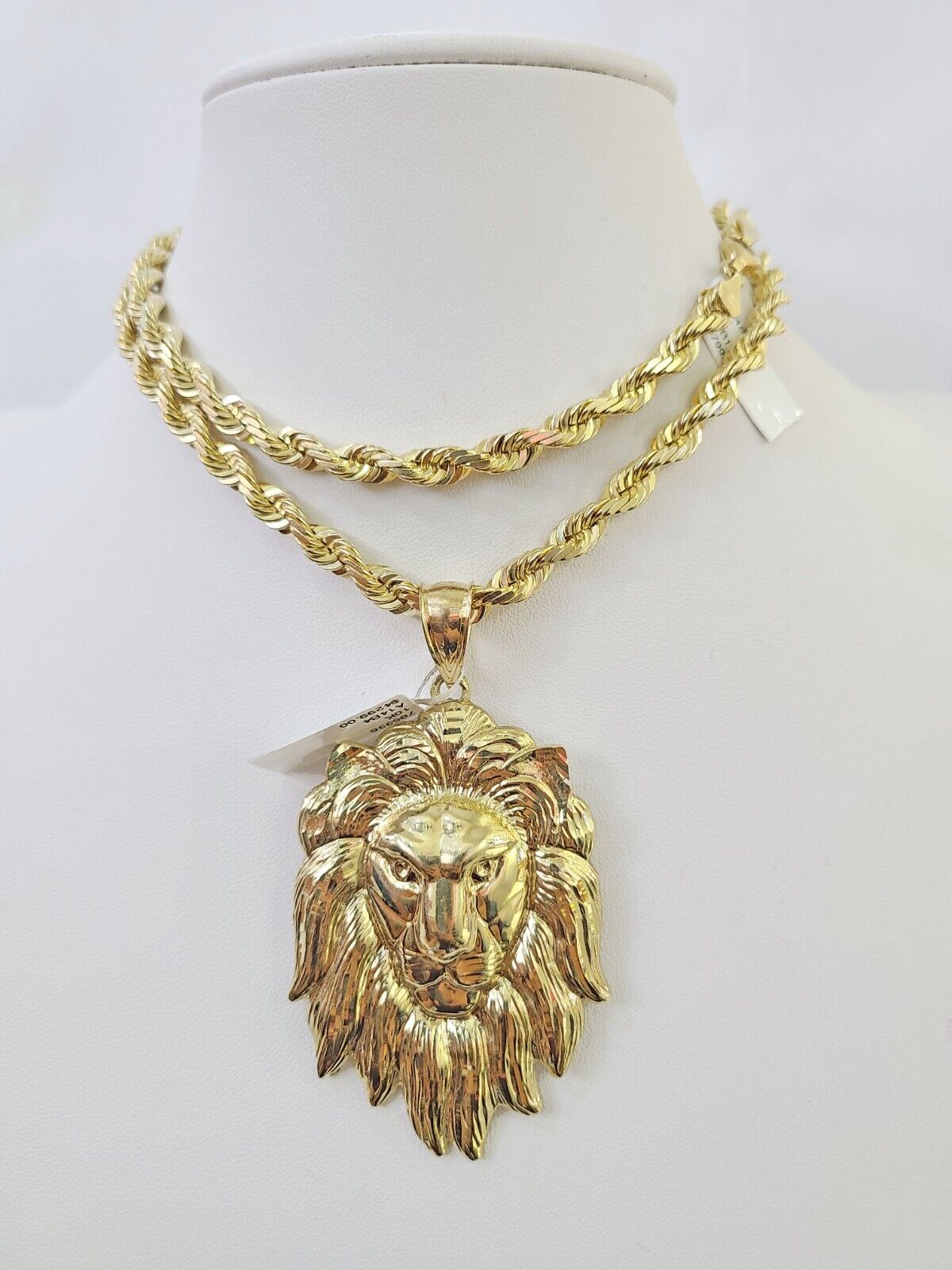 Real 10k Solid Rope Chain Lion Charm Set 6mm 20" - 30" Inch Necklace Yellow Gold - GoldenlinQ