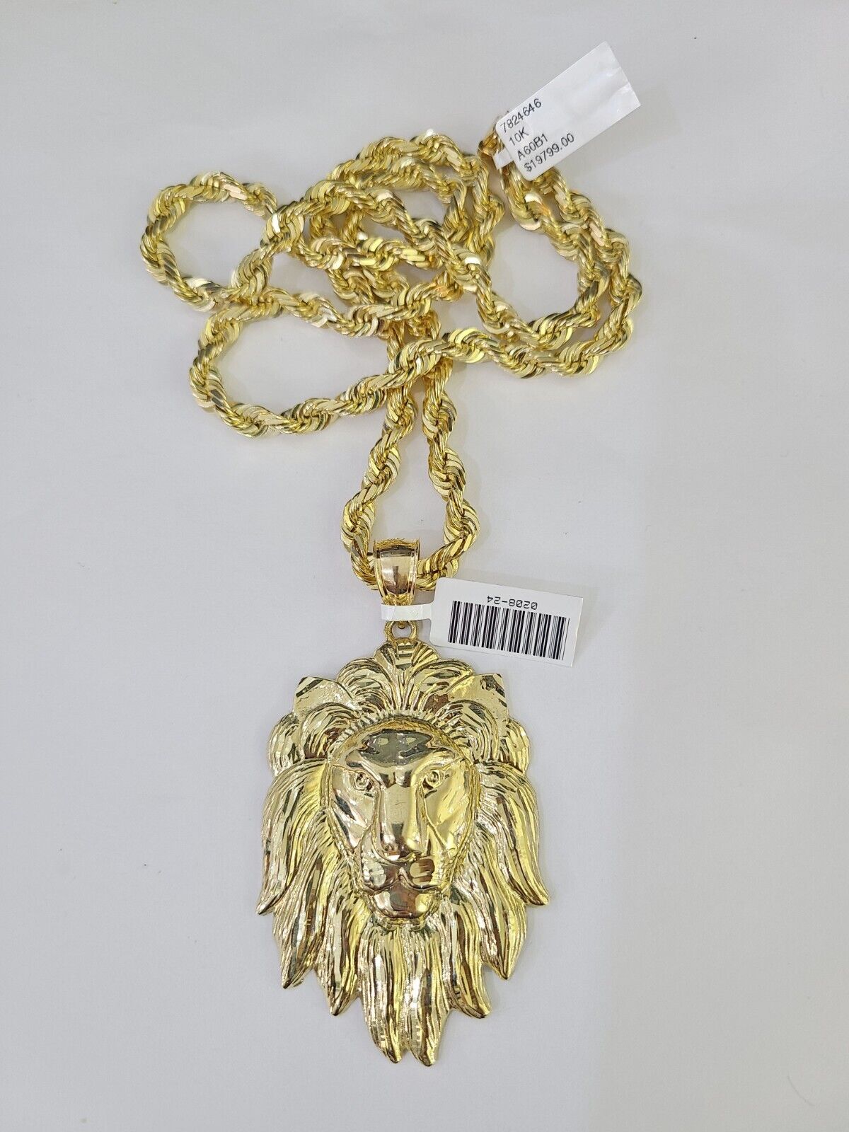 Real 10k Solid Rope Chain Lion Charm Set 6mm 20" - 30" Inch Necklace Yellow Gold - GoldenlinQ