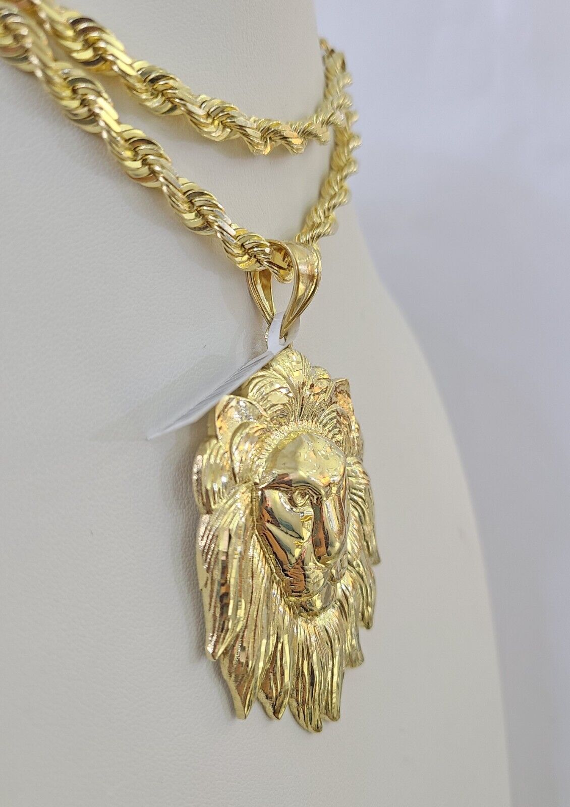 Real 10k Solid Rope Chain Lion Charm Set 6mm 20" - 30" Inch Necklace Yellow Gold - GoldenlinQ