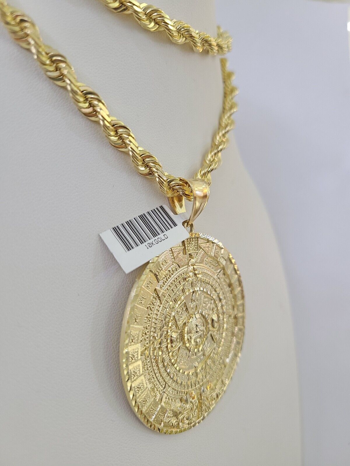 Real 10k Solid Rope Chain Mayan Calendar Charm Set 6mm 20" - 30" Inch Necklace - GoldenlinQ