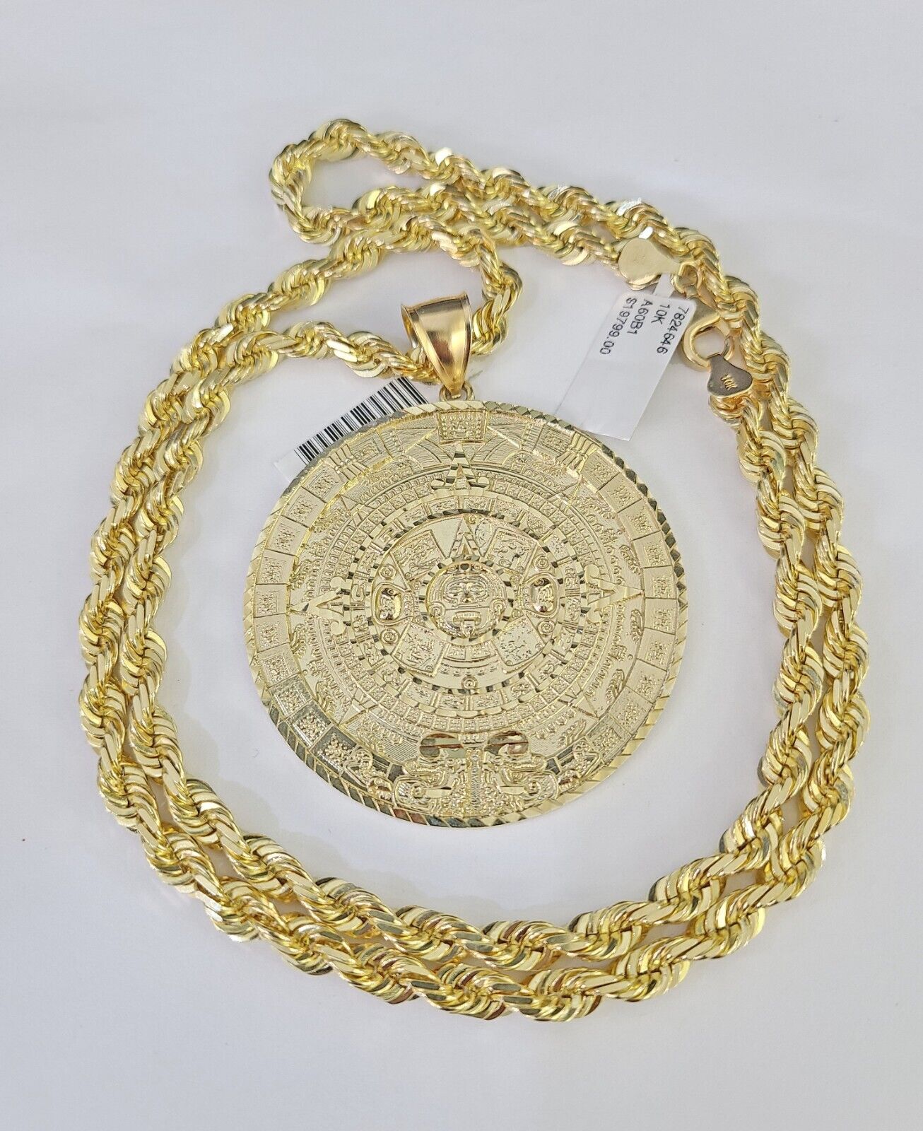Real 10k Solid Rope Chain Mayan Calendar Charm Set 6mm 20" - 30" Inch Necklace - GoldenlinQ