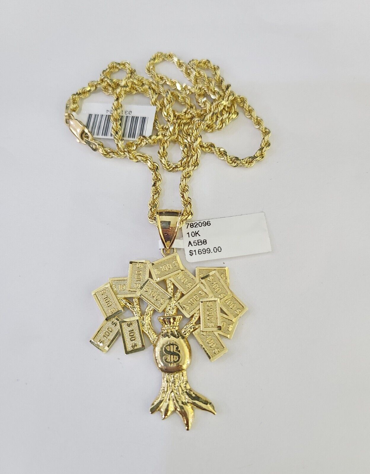 Real 10k Solid Rope Chain Money Tree Charm Set 3mm 20" - 30" Inch Necklace Gold - GoldenlinQ