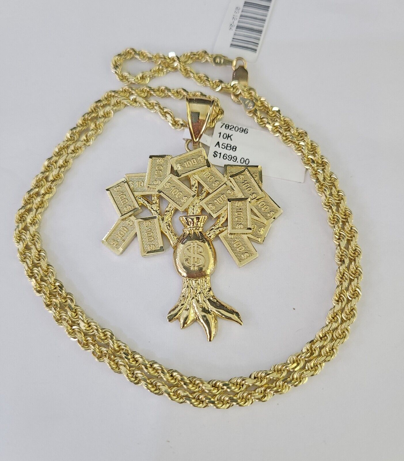 Real 10k Solid Rope Chain Money Tree Charm Set 3mm 20" - 30" Inch Necklace Gold - GoldenlinQ