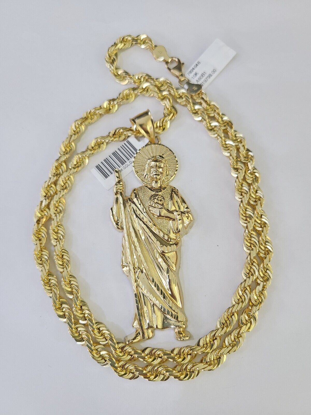 Real 10k Solid Rope Chain Saint Jude Charm Set 6mm 20" - 30" Inch Necklace Gold - GoldenlinQ