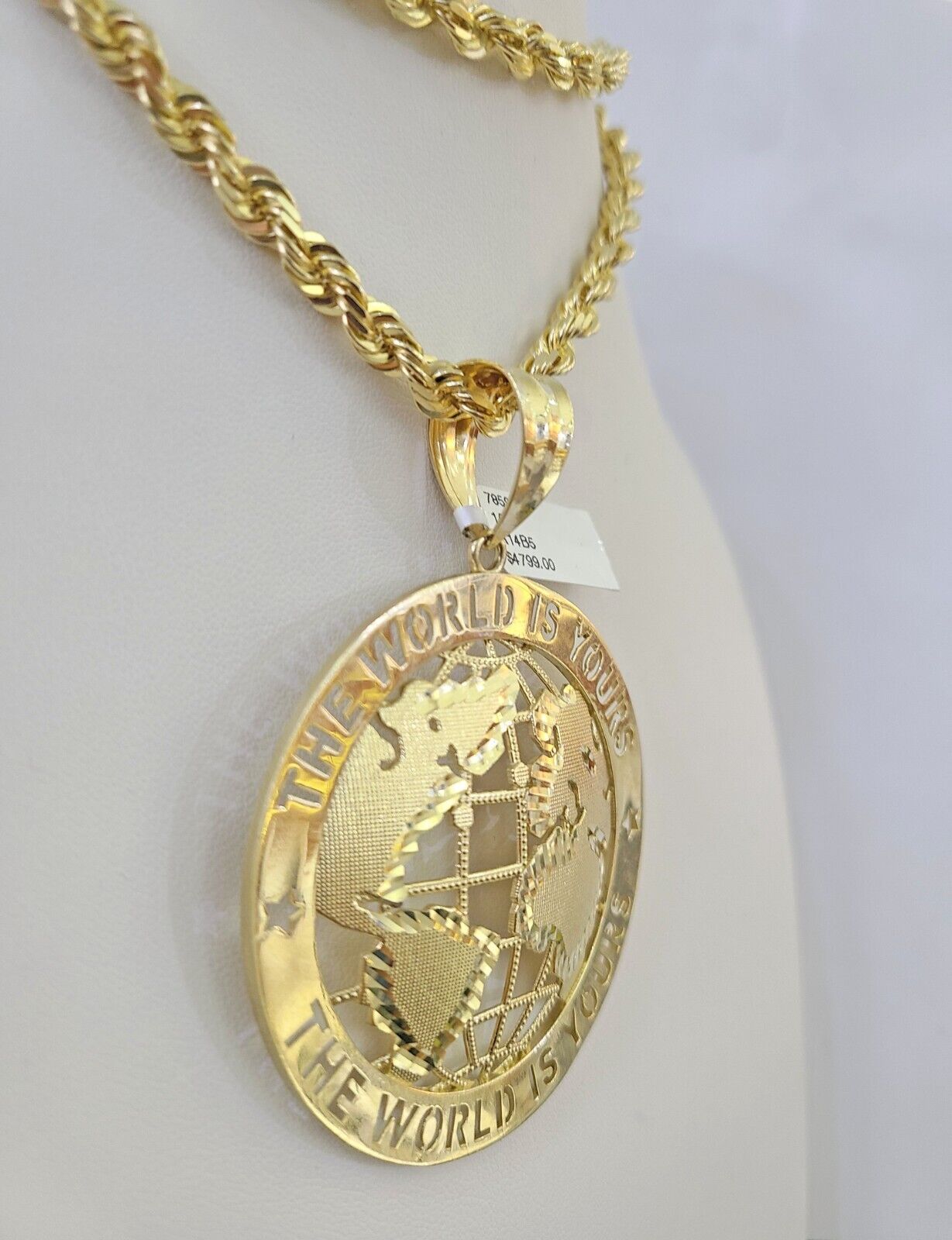 Real 10k Solid Rope Chain World is Yours Charm Set 6mm 20" - 30" Inch Necklace - GoldenlinQ