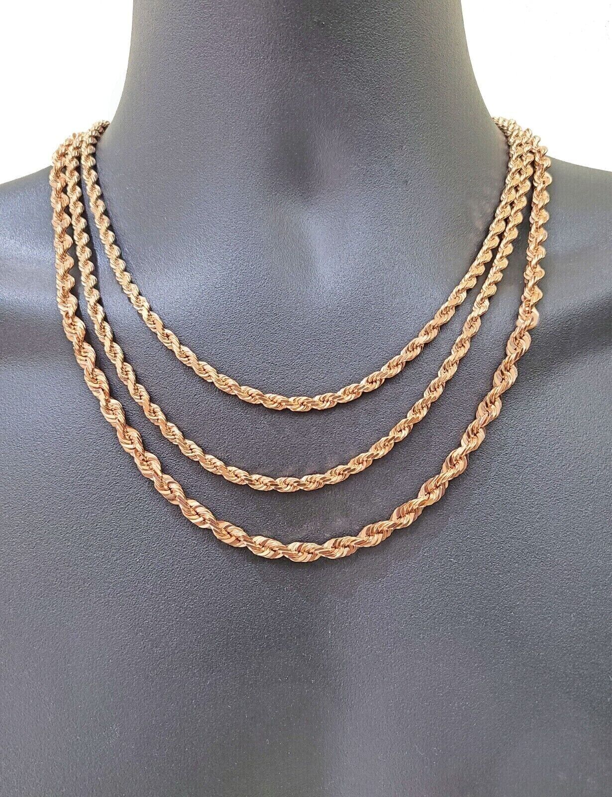 Real 10K Solid Rose Gold Rope Chain 4 - 6mm Necklace 18 - 24'' inches Lobster Lock - GoldenlinQ