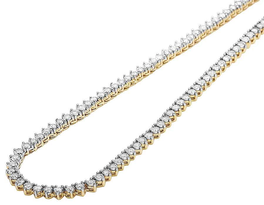 Real 10k Solid Tennis Ice Chain Gold 22 Inch Necklace 3mm Genuine 1.85CT Diamond - GoldenlinQ