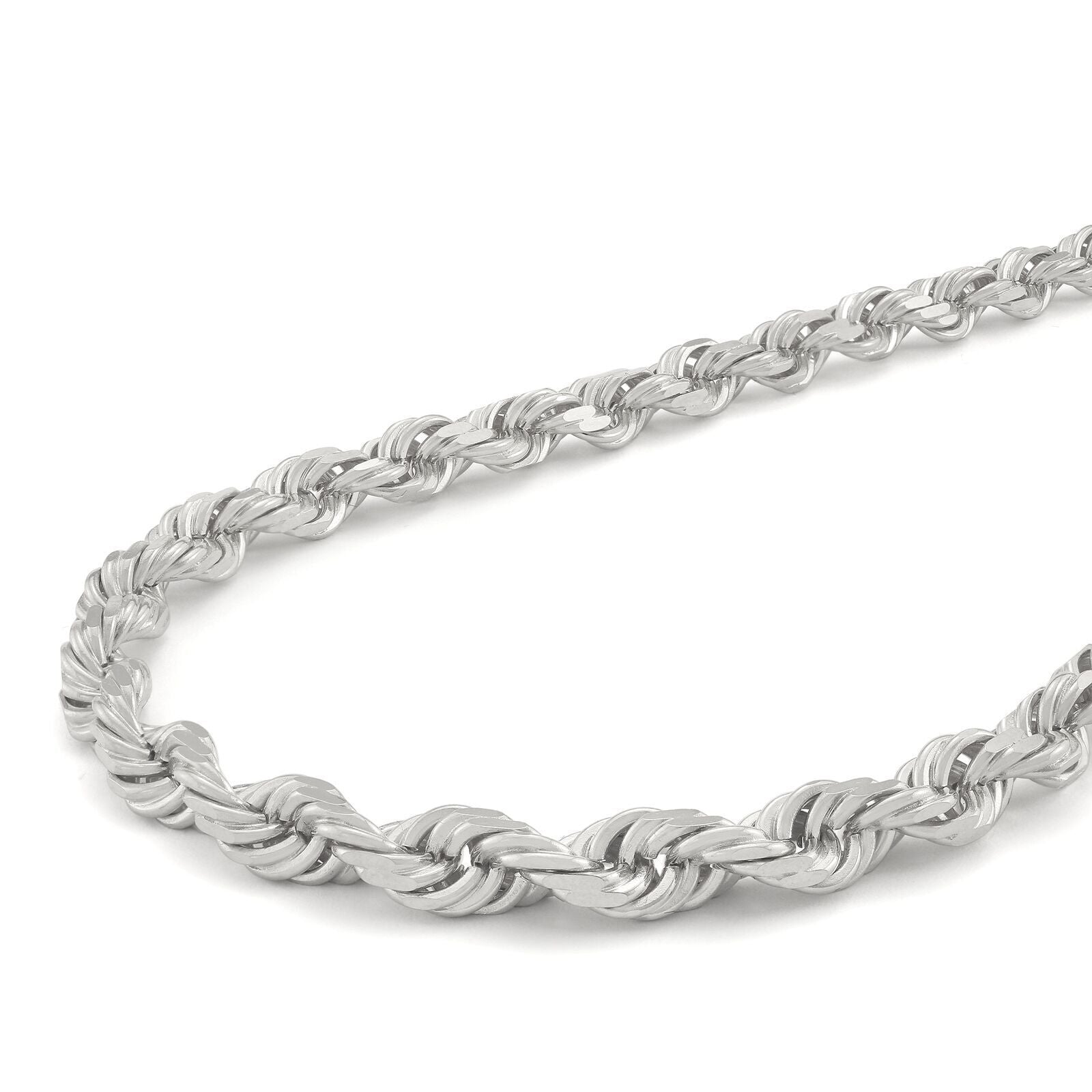 Real 10K Solid White Gold Rope Chain 6mm Necklace 22'' Inches Lobster Lock 10kt - GoldenlinQ