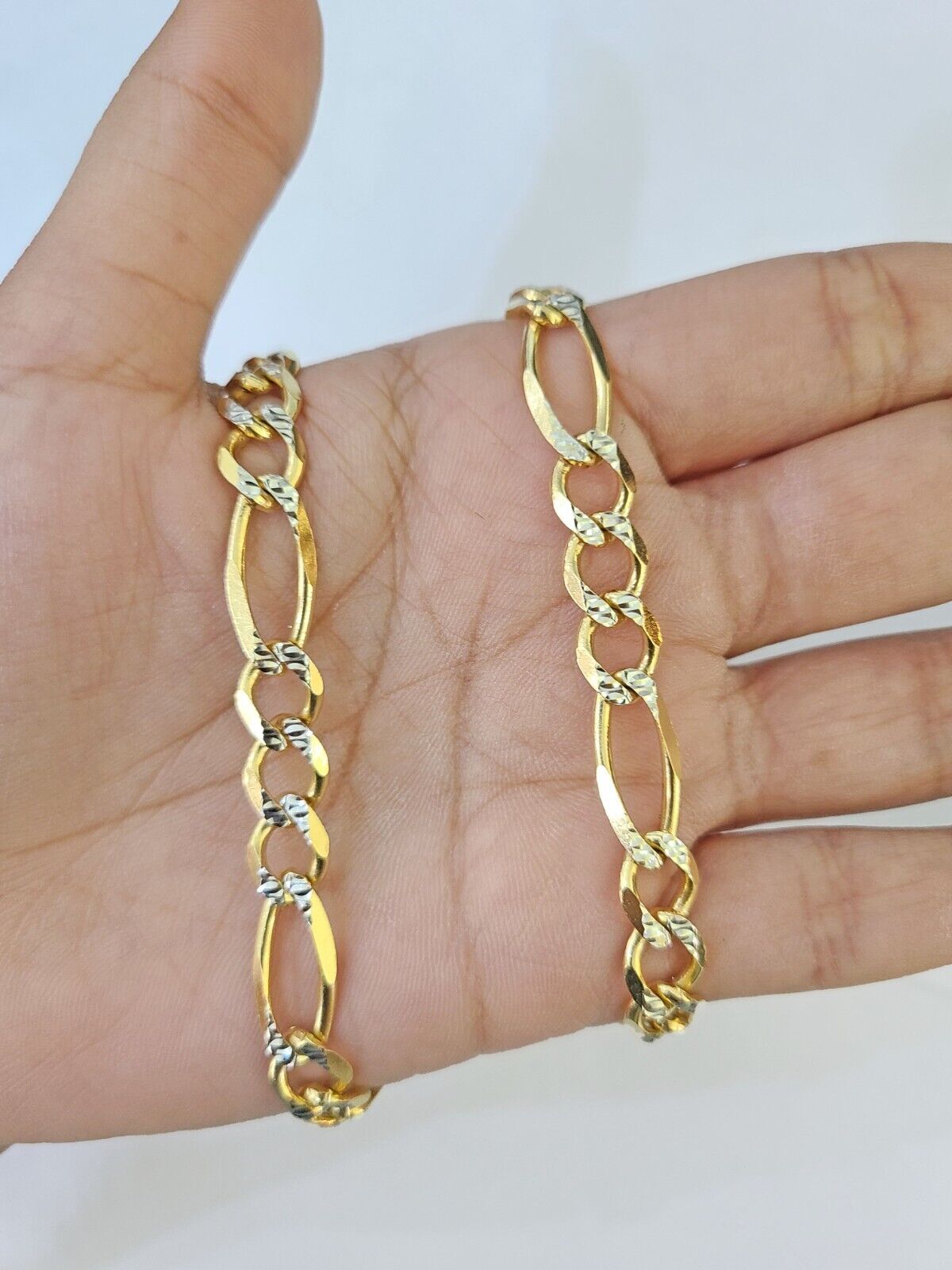 Real 10k Solid Yellow Gold Figaro Link Chain 8mm 22 Inch Diamond Cut Necklace - GoldenlinQ