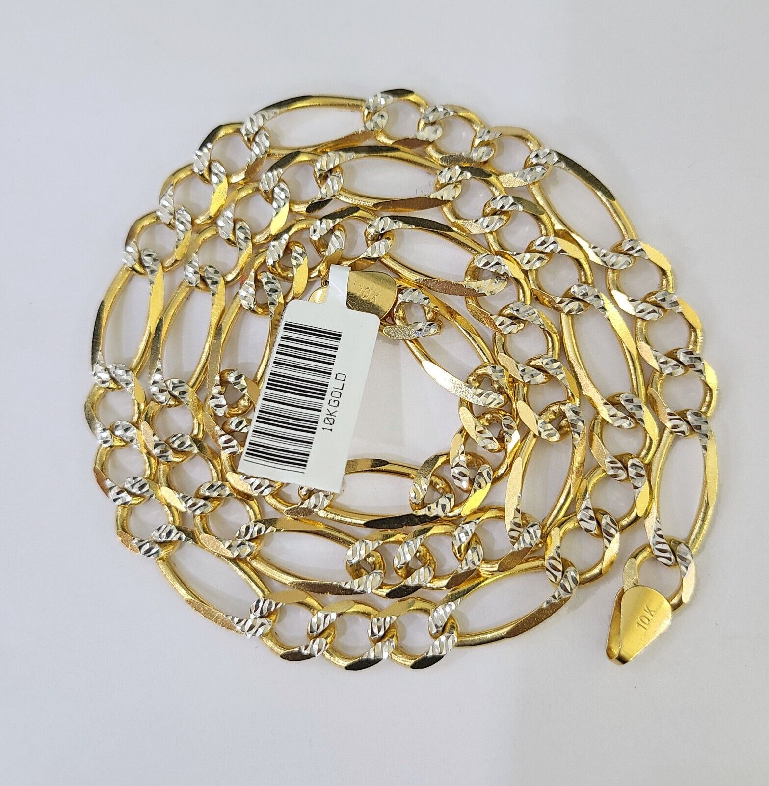 Real 10k Solid Yellow Gold Figaro Link Chain 8mm 22 Inch Diamond Cut Necklace - GoldenlinQ