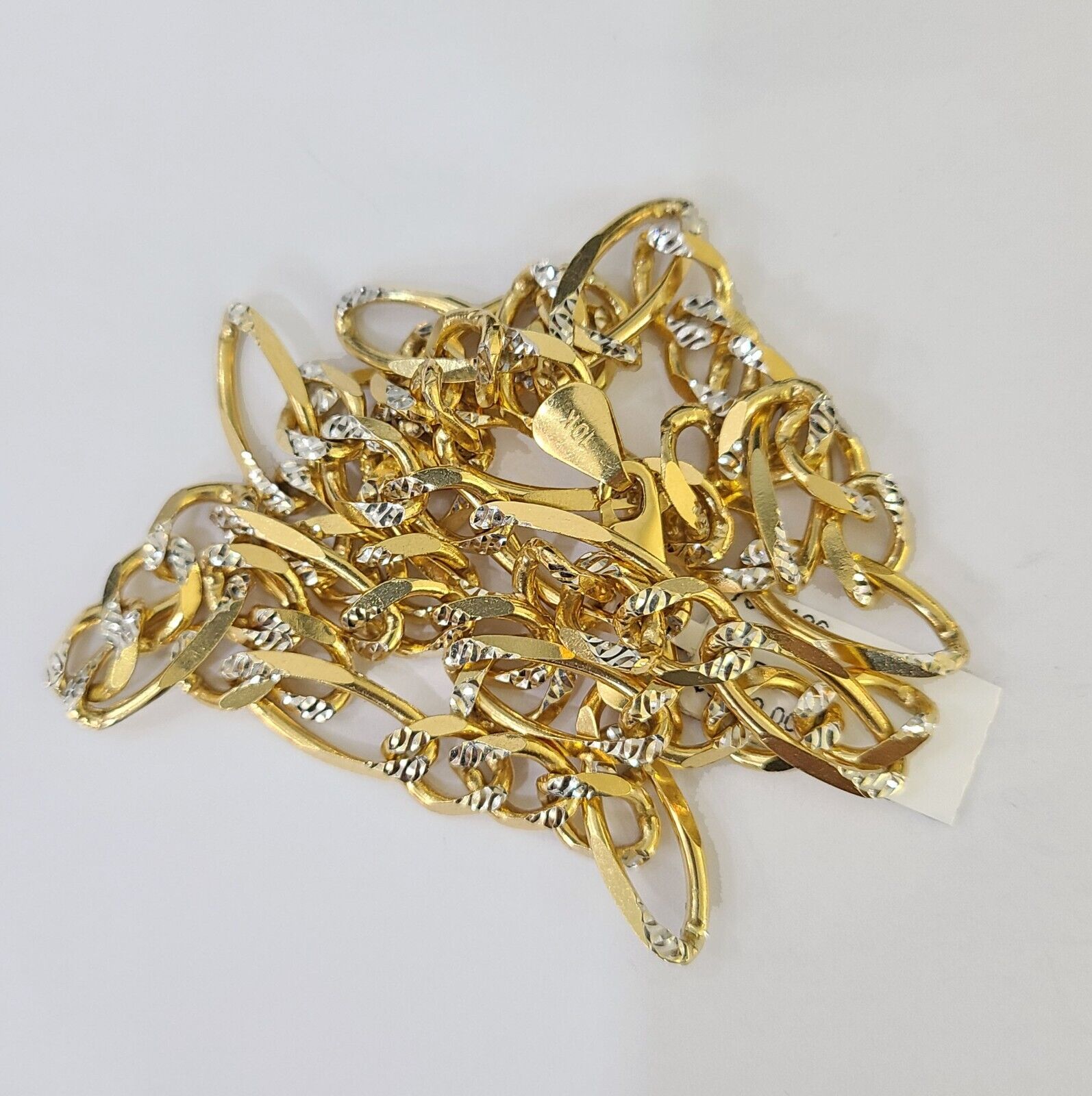 Real 10k Solid Yellow Gold Figaro Link Chain 8mm 22 Inch Diamond Cut Necklace - GoldenlinQ