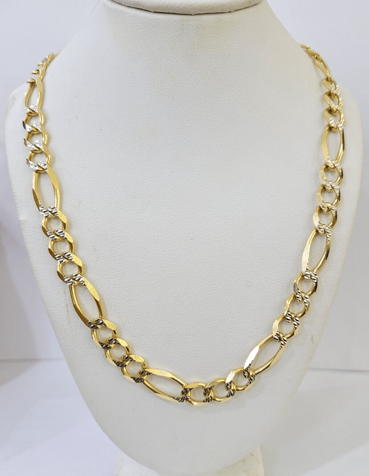 Real 10k Solid Yellow Gold Figaro Link Chain 8mm 22 Inch Diamond Cut Necklace - GoldenlinQ