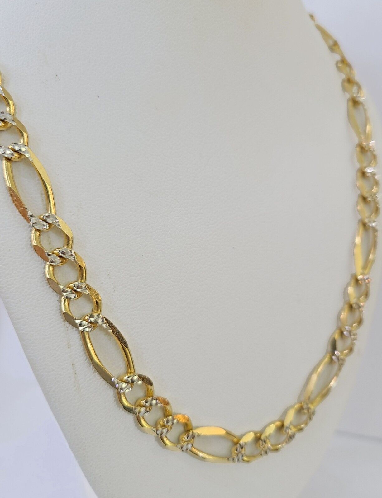 Real 10k Solid Yellow Gold Figaro Link Chain 8mm 22 Inch Diamond Cut Necklace - GoldenlinQ